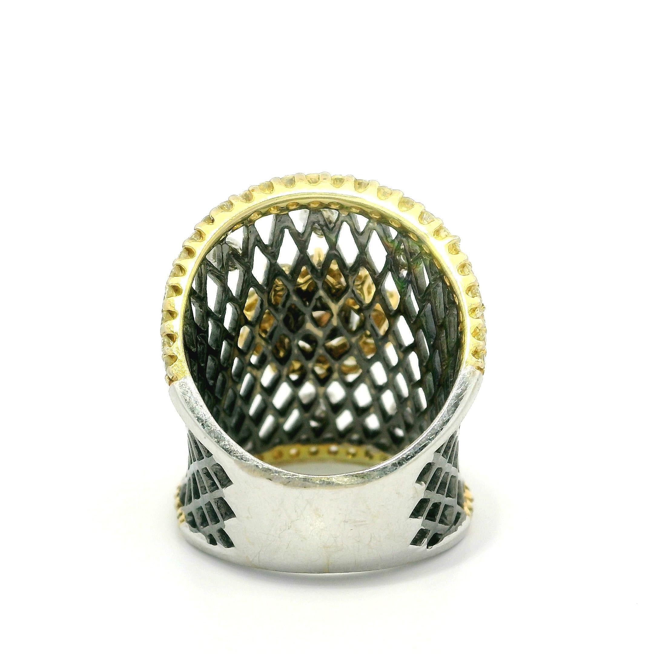 18k Massivgold Rhodium 2,53ctw Ausgefallener Fancy Diamant-Cluster breiter konkaver Bandring im Angebot 3