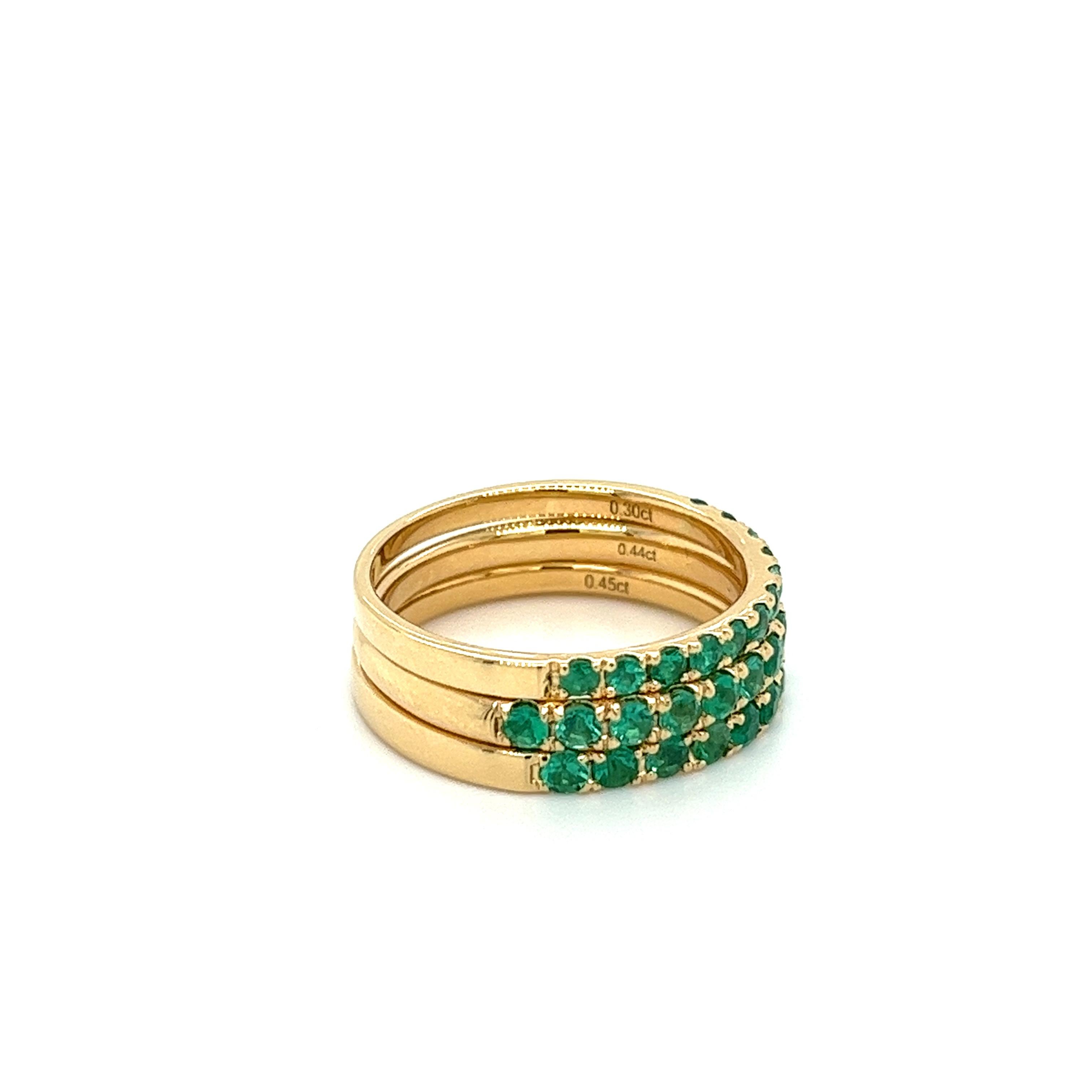 18K Solid Gold Round Cut Natural Emerald Band Ring For Sale 1