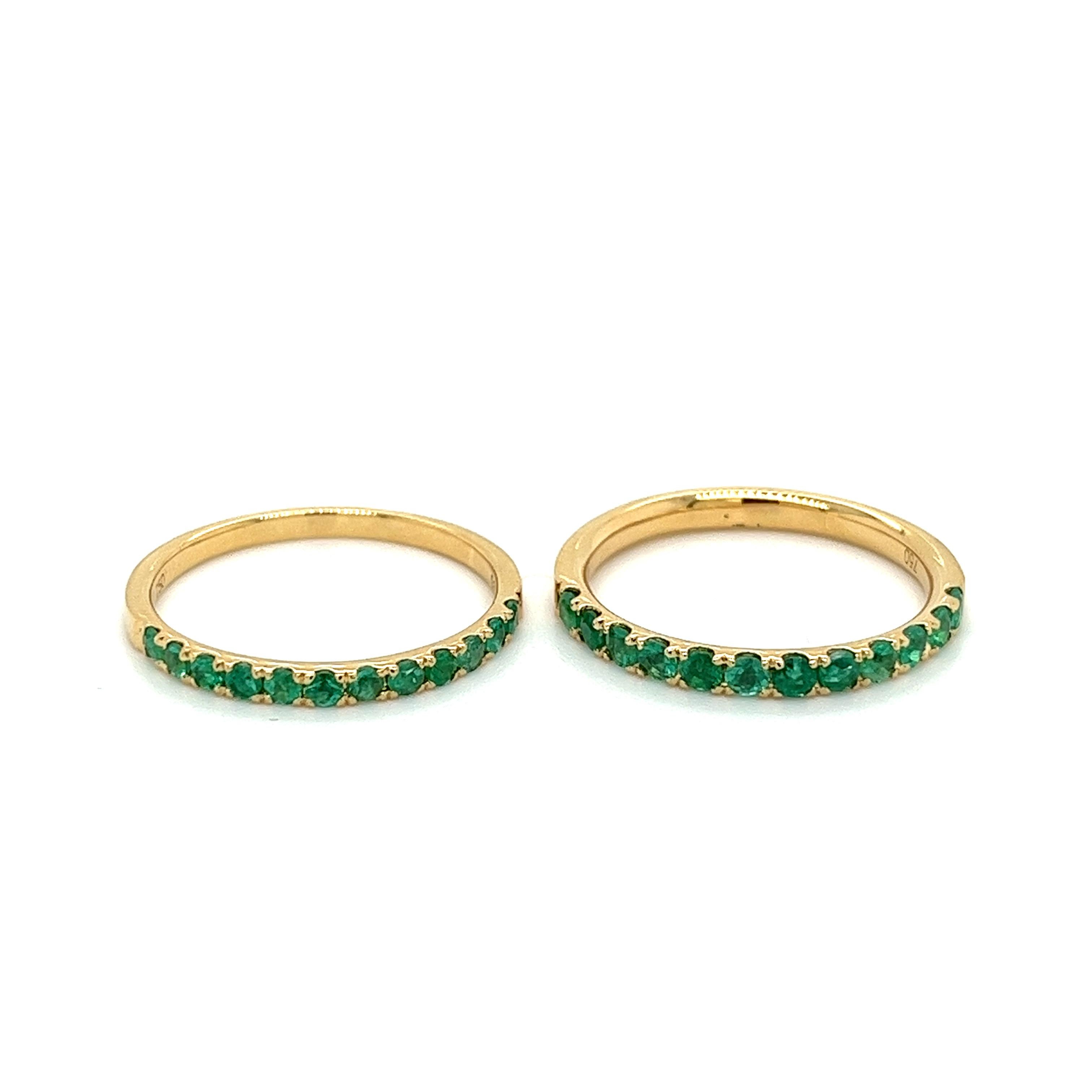 18K Solid Gold Round Cut Natural Emerald Band Ring For Sale 2
