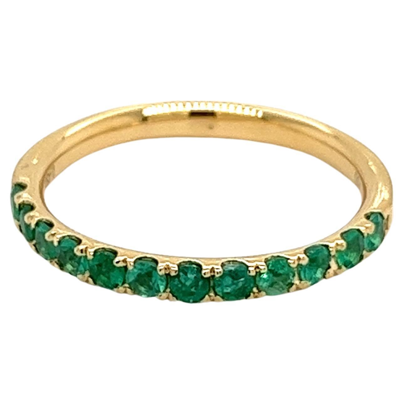 18K Solid Gold Round Cut Natural Emerald Band Ring
