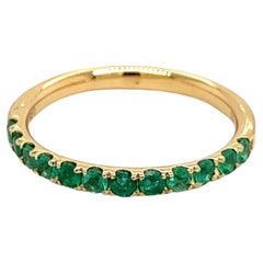 18K Solid Gold Round Cut Natural Emerald Band Ring