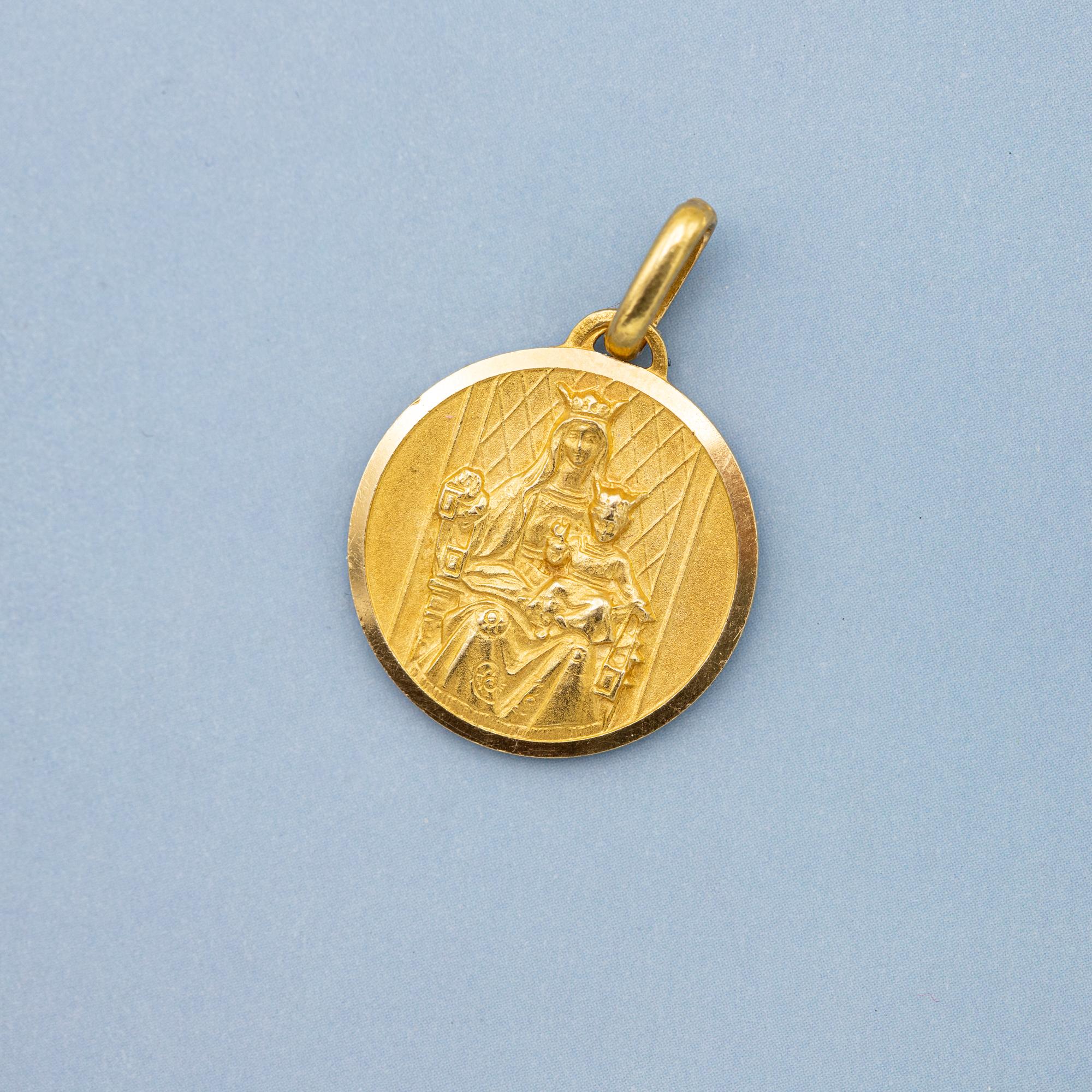 Women's or Men's 18K solid gold Scapular pendant - Italian Catholic - Holy Sacred Heart of Jesus