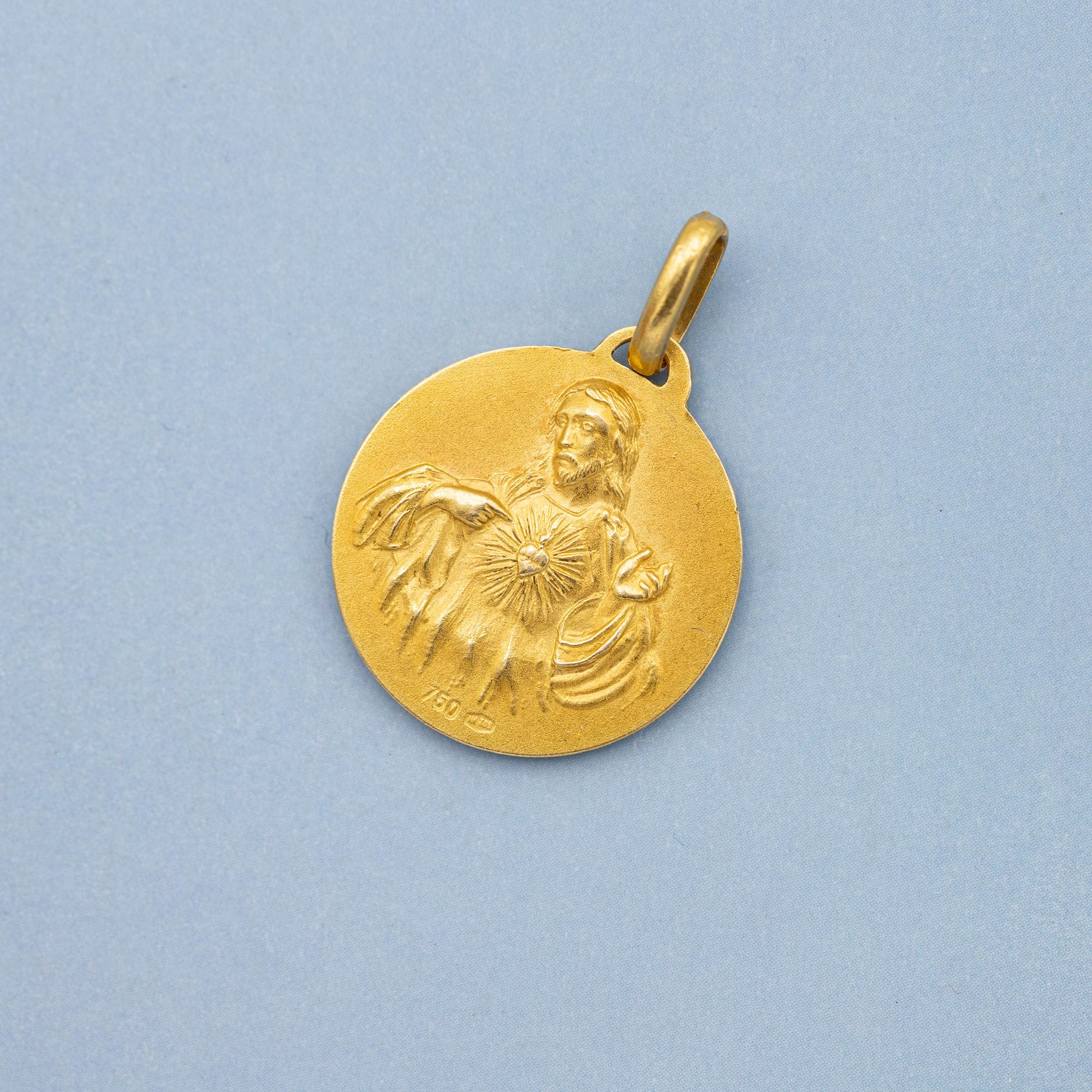 18K solid gold Scapular pendant - Italian Catholic - Holy Sacred Heart of Jesus 1