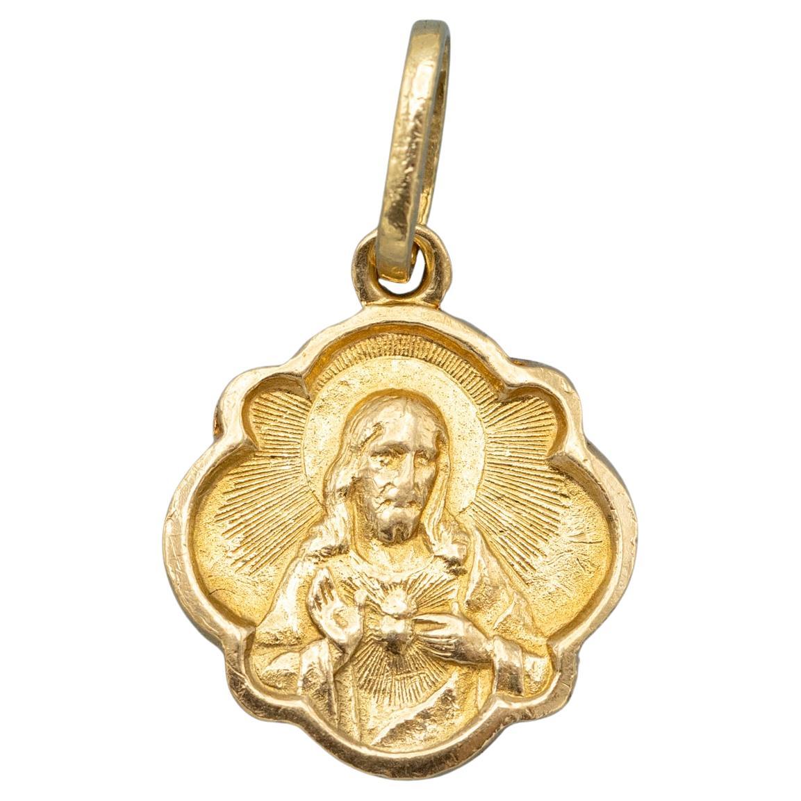 18K solid gold Scapular pendant - Italian Catholic - Holy Sacred Heart of Jesus