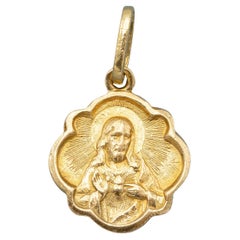 18K solid gold Scapular pendant - Italian Catholic - Holy Sacred Heart of Jesus