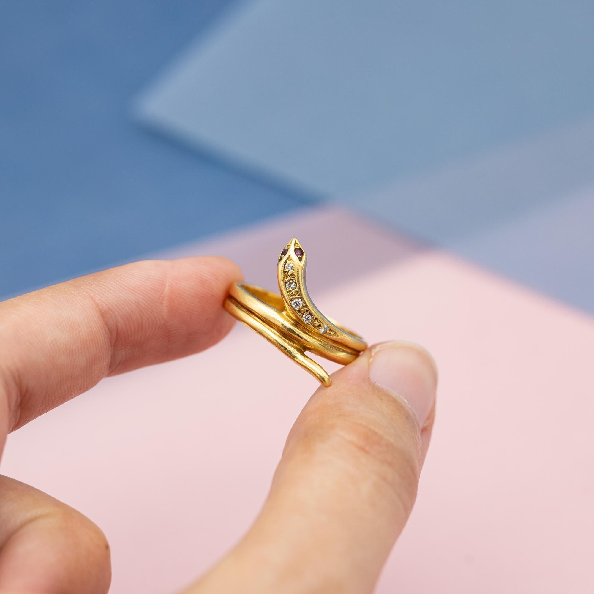 18k solid gold Snake Ring - Victorian symbol of eternal Love - Vintage ring 2