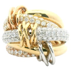 18k Solid Gold Statement Modern Trinity Tri-Color Diamond Dome Ring