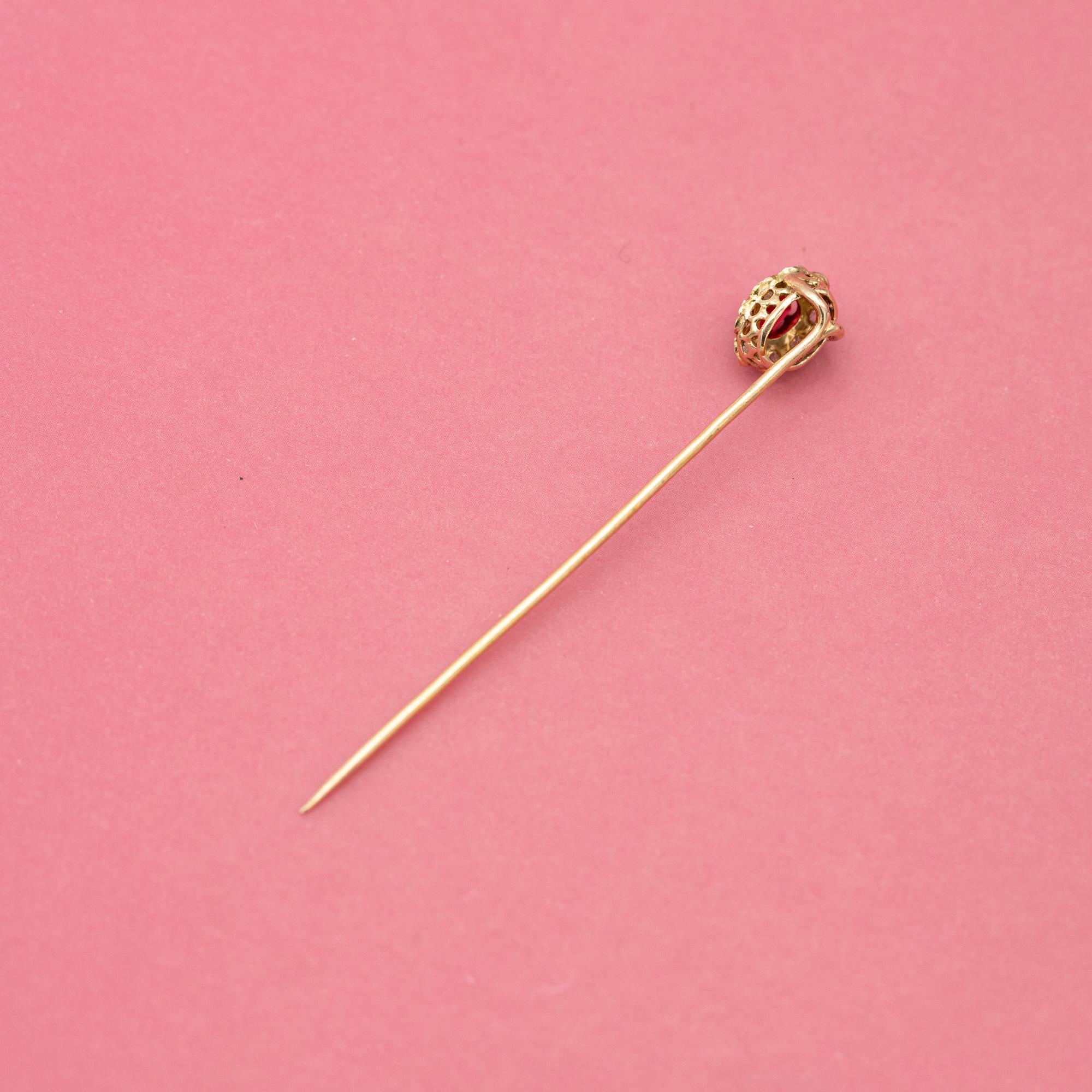 18k solid gold stick pin - rose cut diamond halo - Antique Victorian brooch 6
