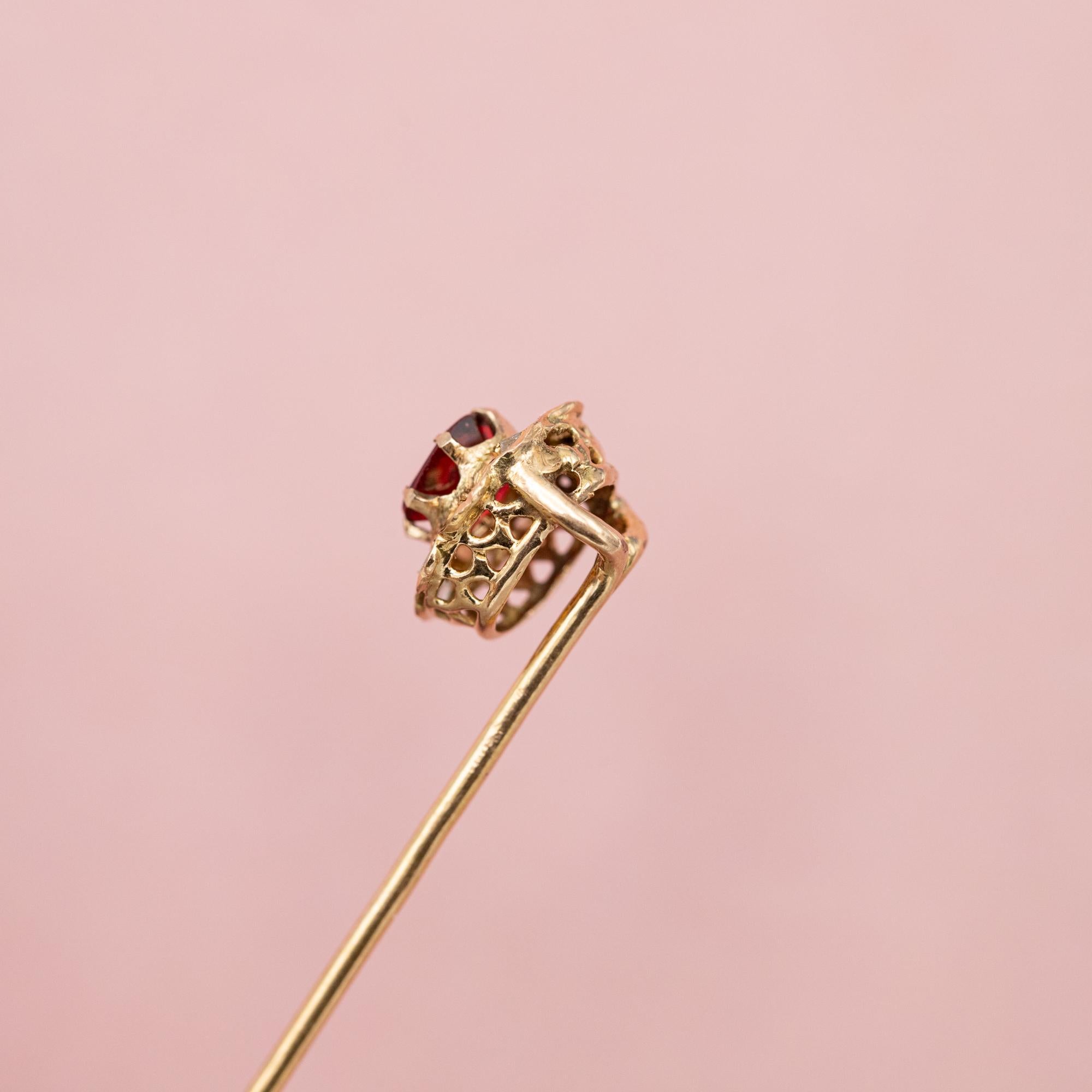 18k solid gold stick pin - rose cut diamond halo - Antique Victorian brooch 2