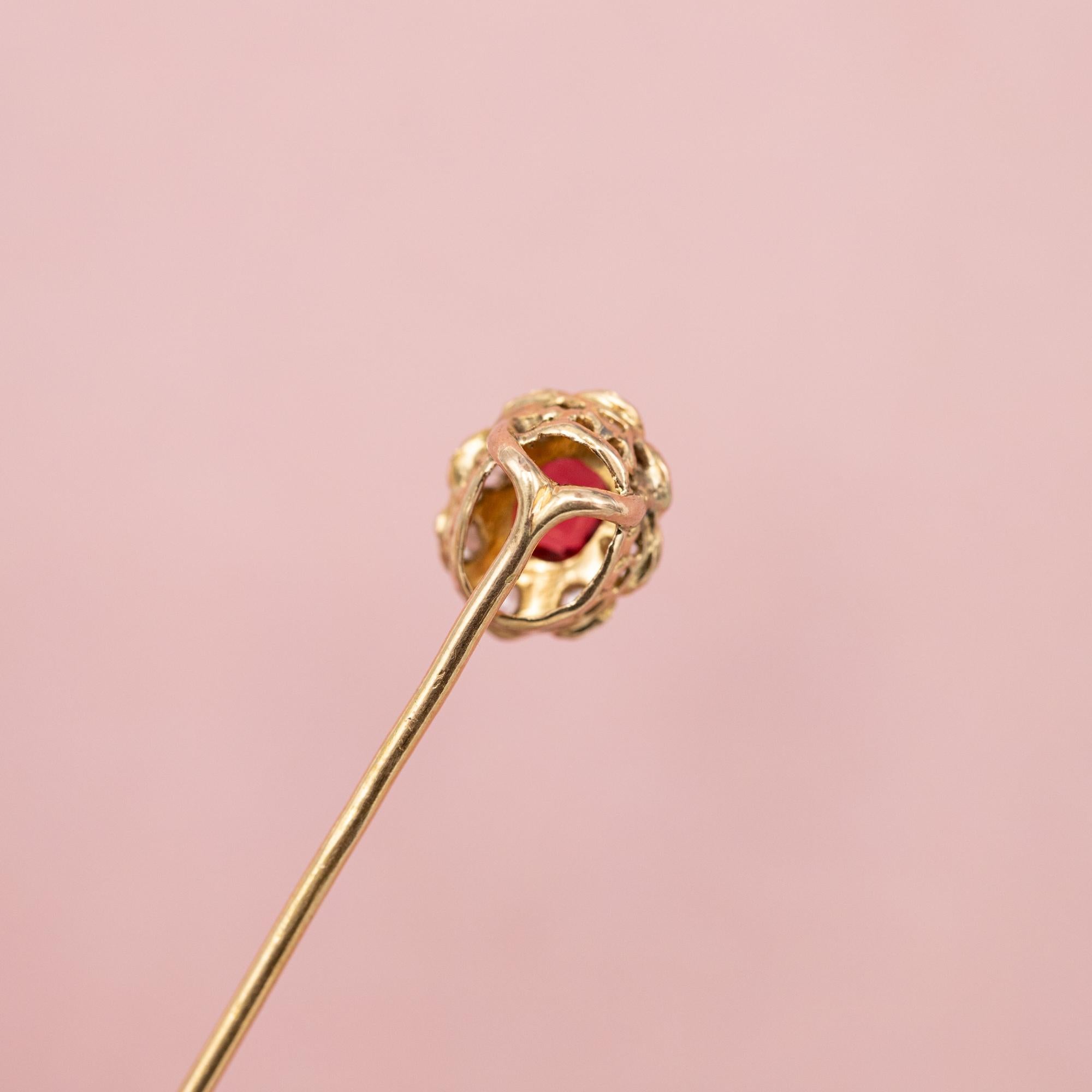 18k solid gold stick pin - rose cut diamond halo - Antique Victorian brooch 3