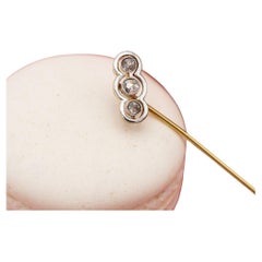 18K solid gold stick pin - Three rose cut diamond brooch - Antique Victorian