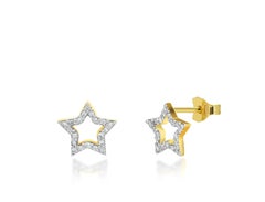 18k Gold Tiny Diamond Star Stud Earrings Pave Diamond Tiny Earrings
