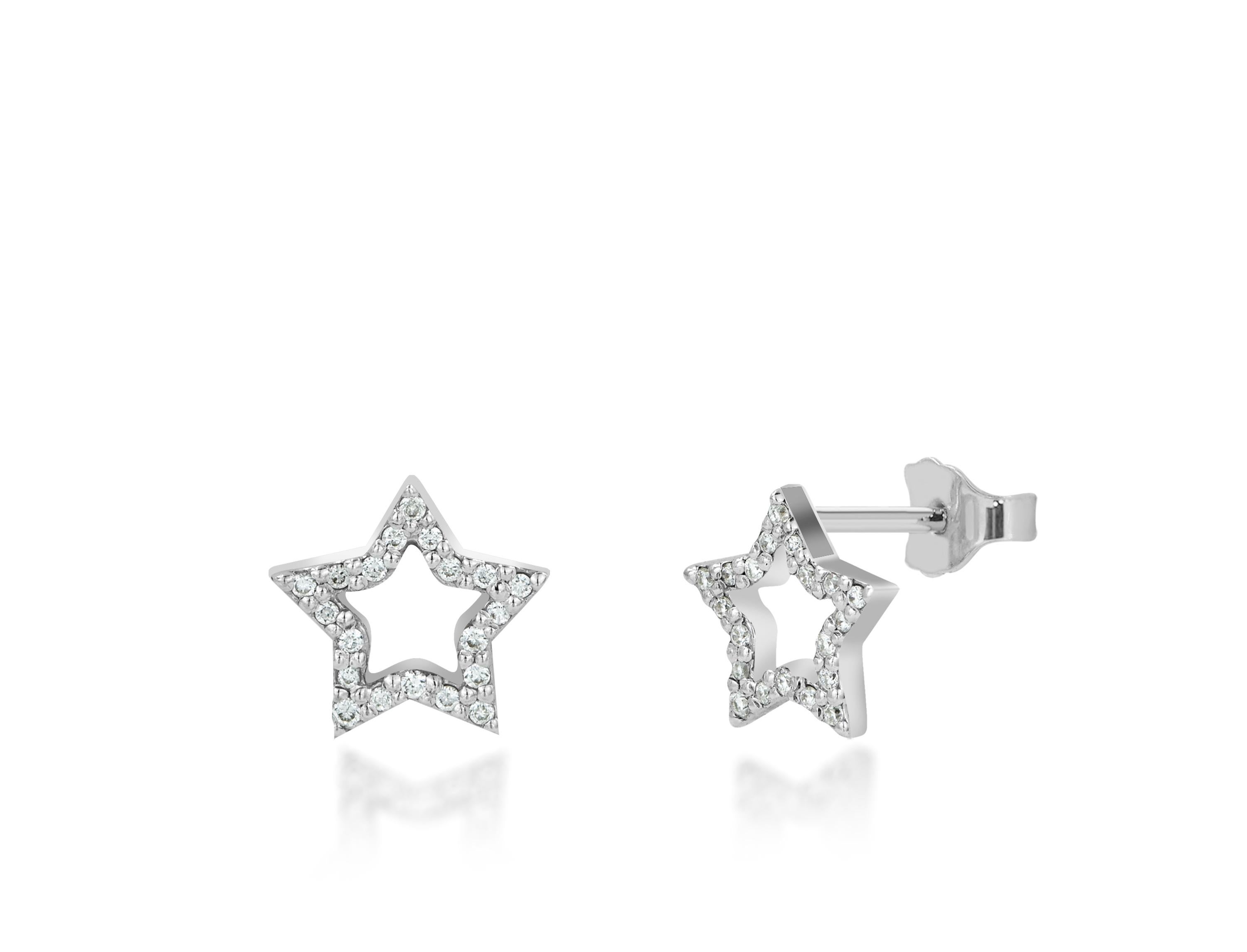 Moderne Boucles d'oreilles en or 18 carats avec petits diamants en forme d'toile Boucles d'oreilles avec petits diamants pavs en vente