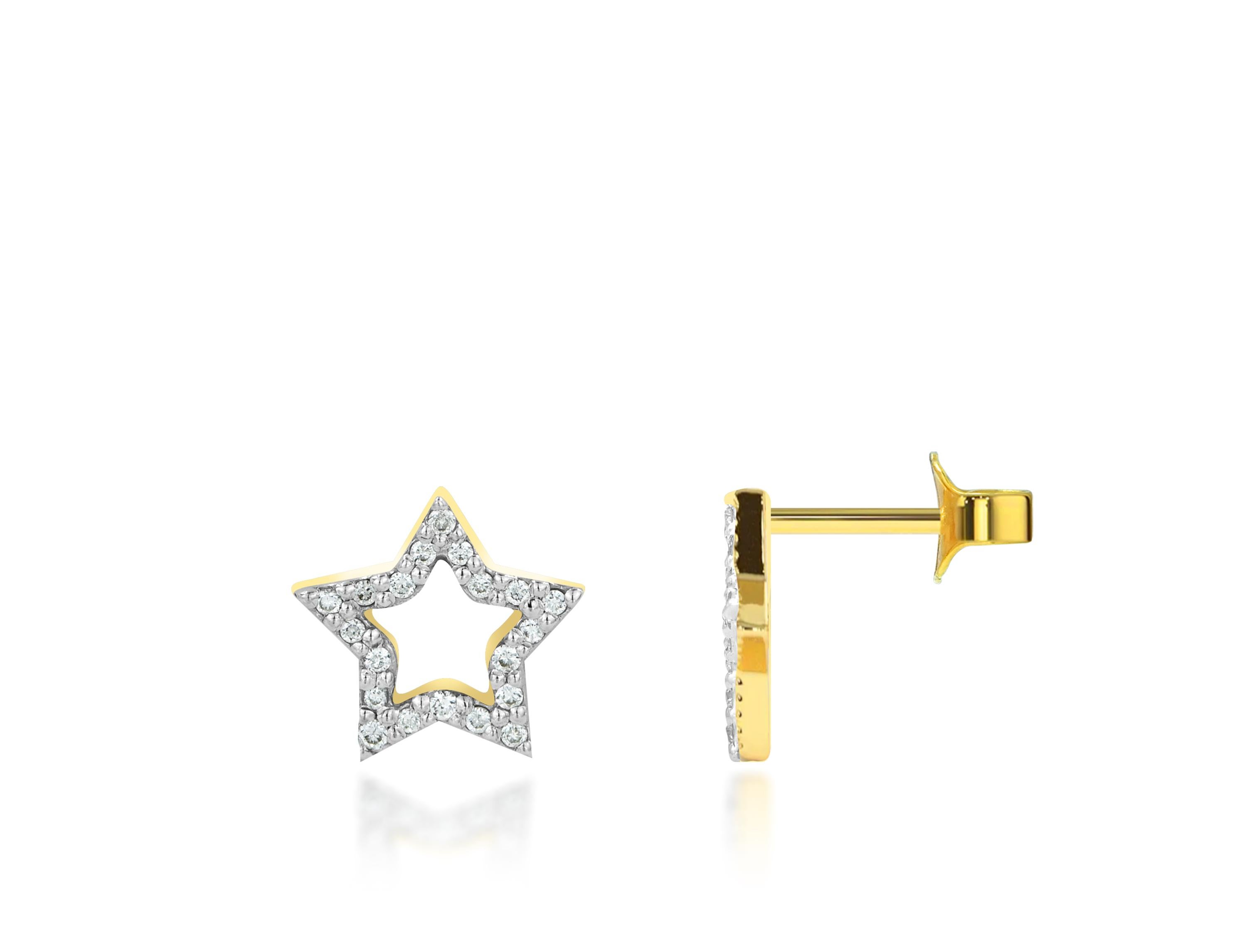 Taille ronde Boucles d'oreilles en or 18 carats avec petits diamants en forme d'toile Boucles d'oreilles avec petits diamants pavs en vente