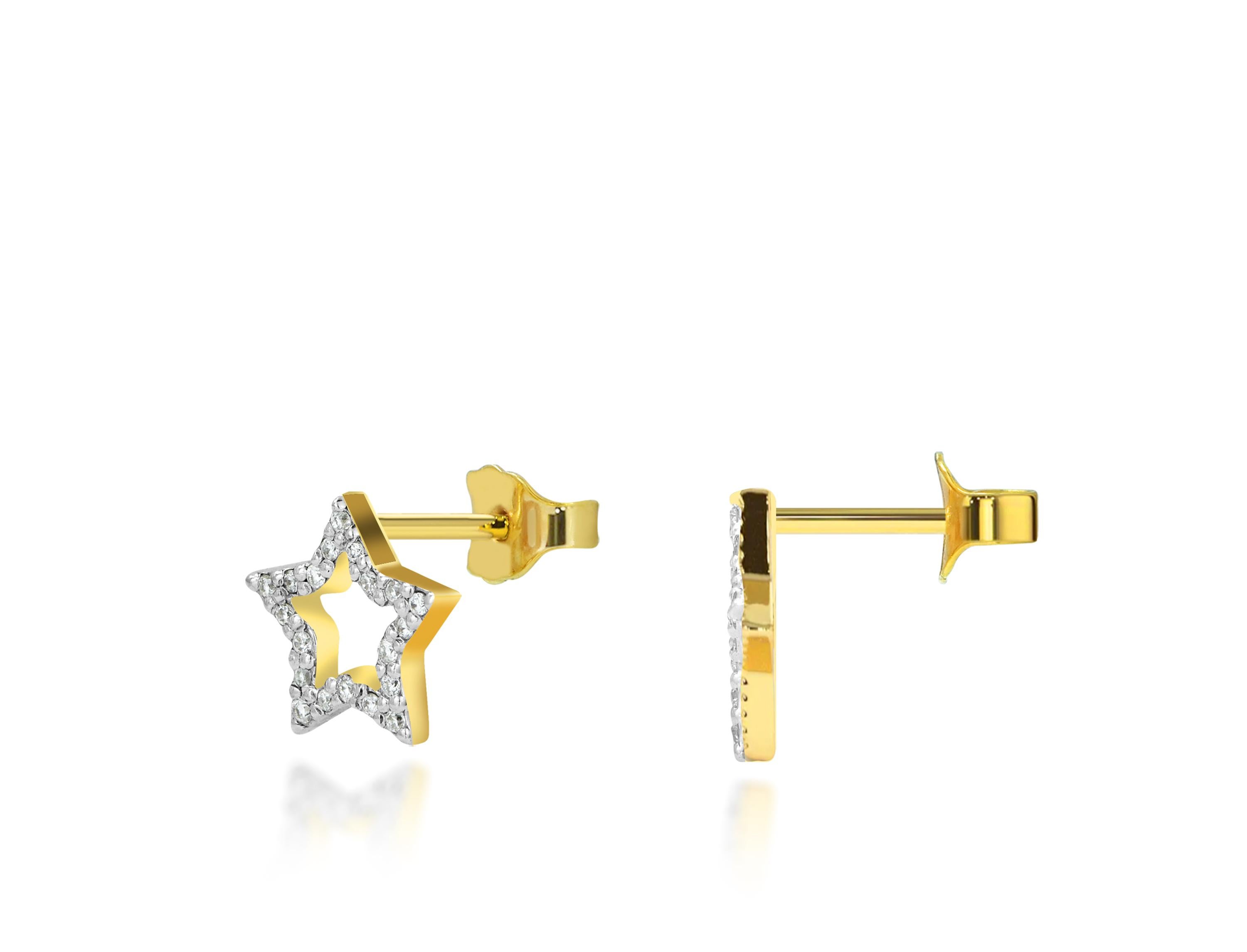 Modern 18k Gold Tiny Diamond Star Stud Earrings Pave Diamond Tiny Earrings For Sale