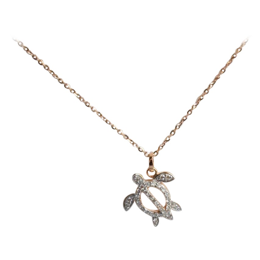 18k Gold Turtle Charm Necklace Lucky Turtle Diamond Pendant Necklace