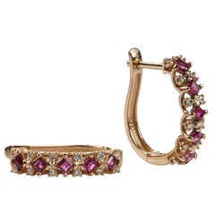 18K solid GOLD Unity Diamond and Ruby earrings