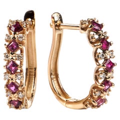 18K solid GOLD Unity Diamond and Ruby earrings