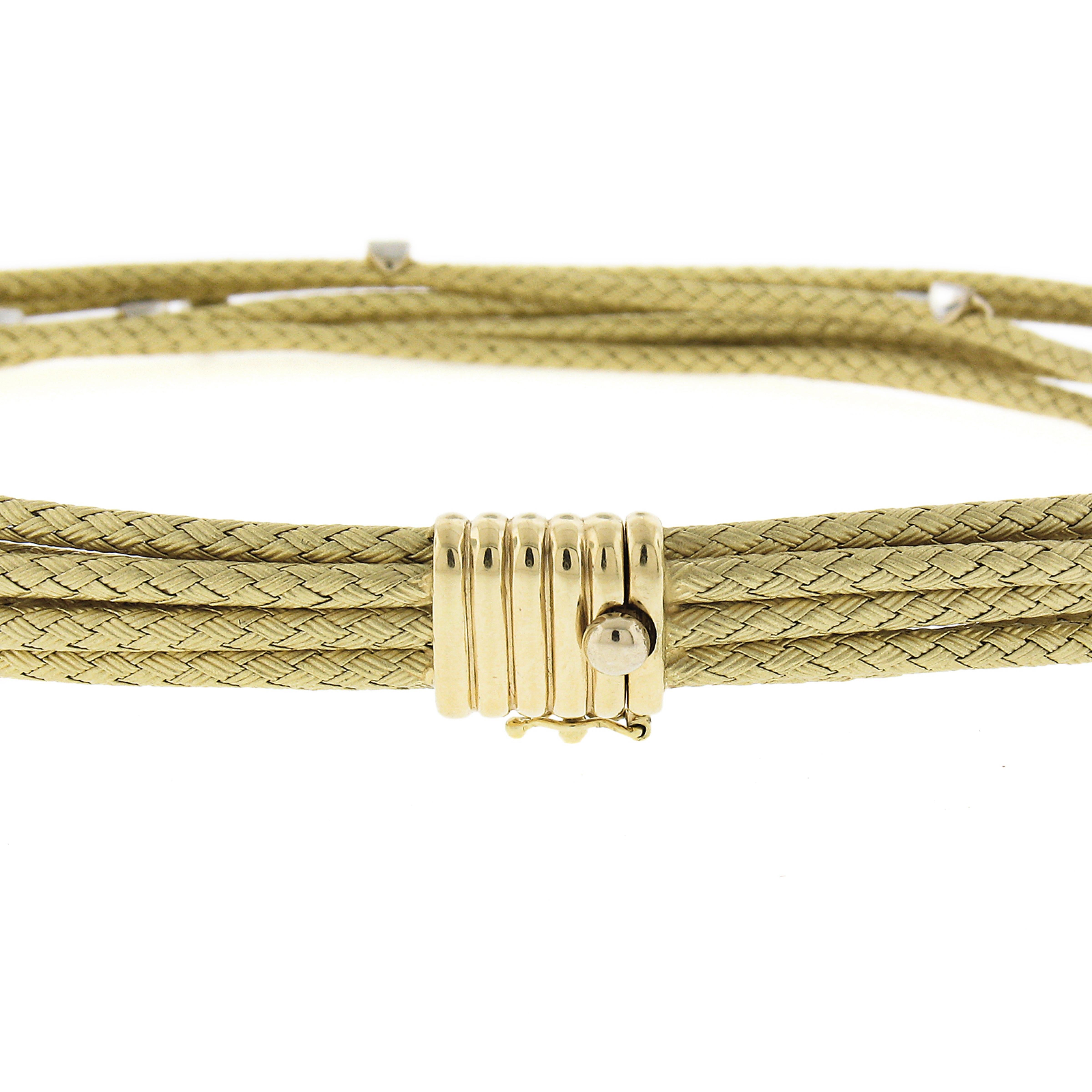 18k Solid Gold Woven Multi Strand Wide Collar Necklace w/ Sapphire & Diamonds For Sale 3