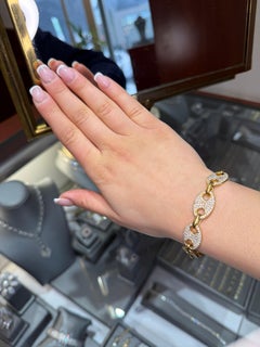 18K Solid Diamond Heavy Yellow Gold Diamond Flat Gucci Link Bracelet 5.65ct Pavé
