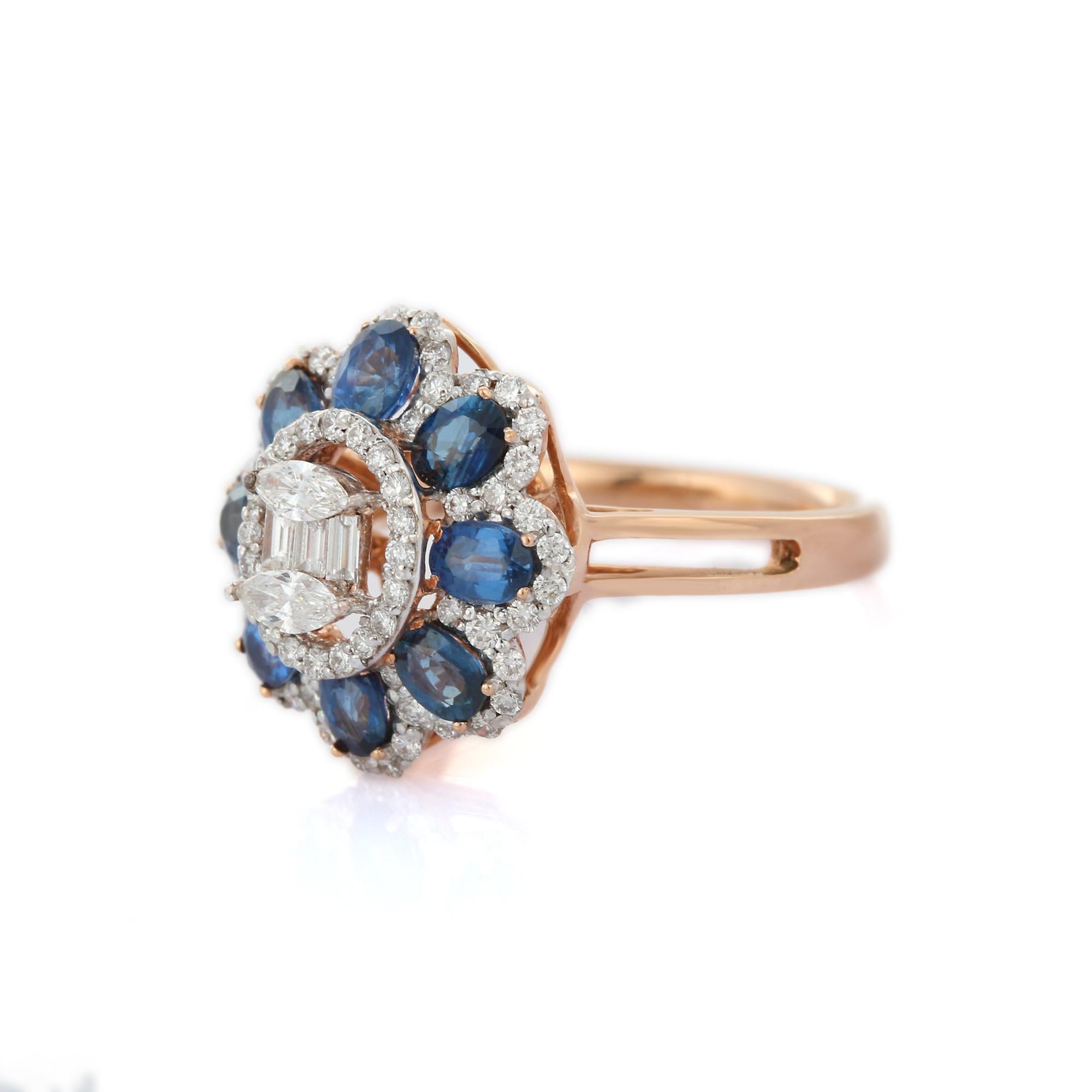 For Sale:  18K Solid Rose Gold 1.76 ct Sapphire Diamond Big Flower Wedding Ring 3