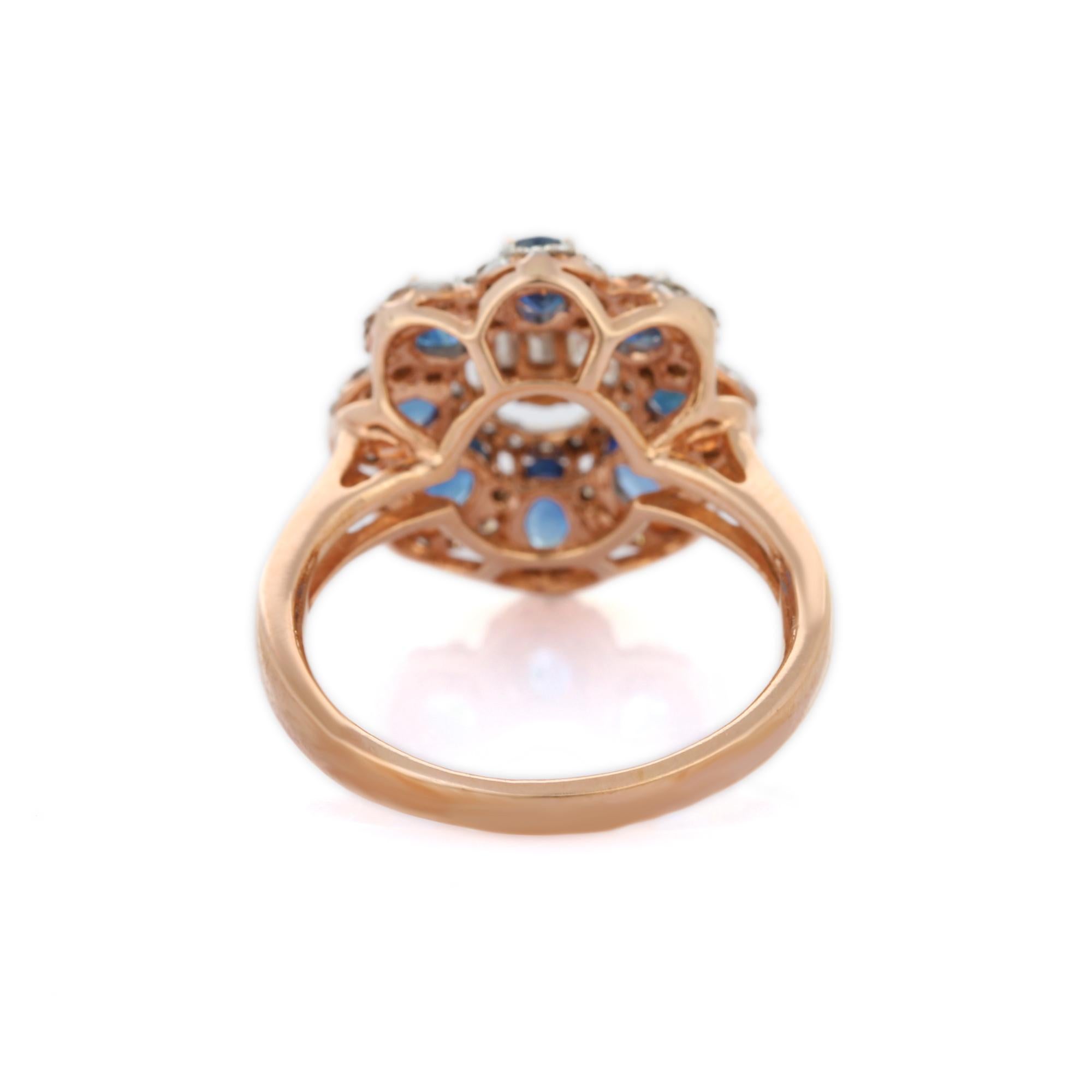 For Sale:  18K Solid Rose Gold 1.76 ct Sapphire Diamond Big Flower Wedding Ring 4