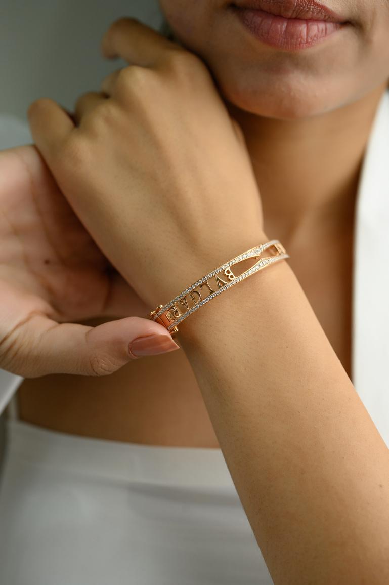 Round Cut 18k Solid Rose Gold 2.35 CTW Diamond Bracelet, Fine Diamond Jewelry For Her For Sale