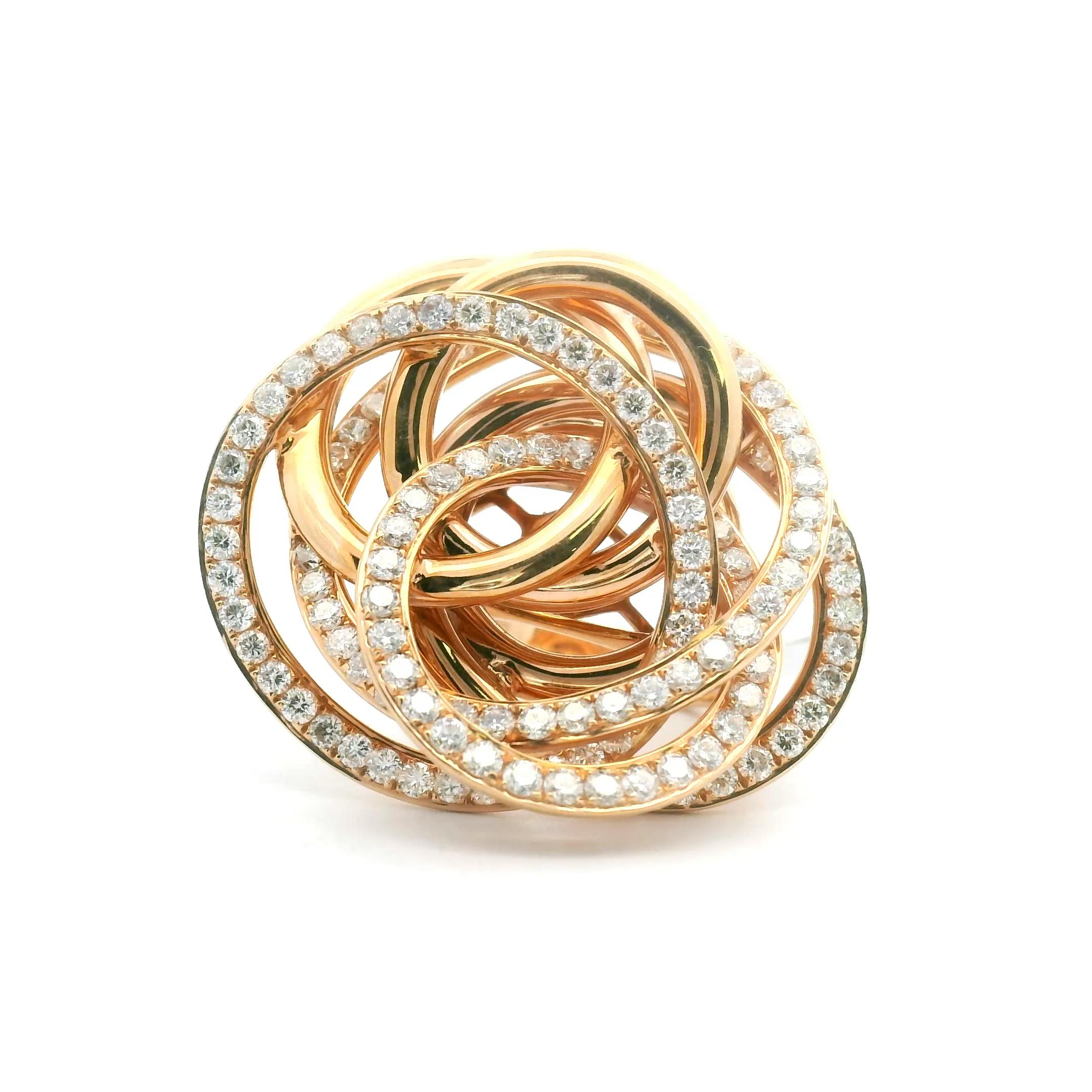 Anillo espiral de cóctel de oro rosa macizo de 18 quilates y diamantes de 3,00 quilates en Nuevo estado para la venta en Great Neck, NY