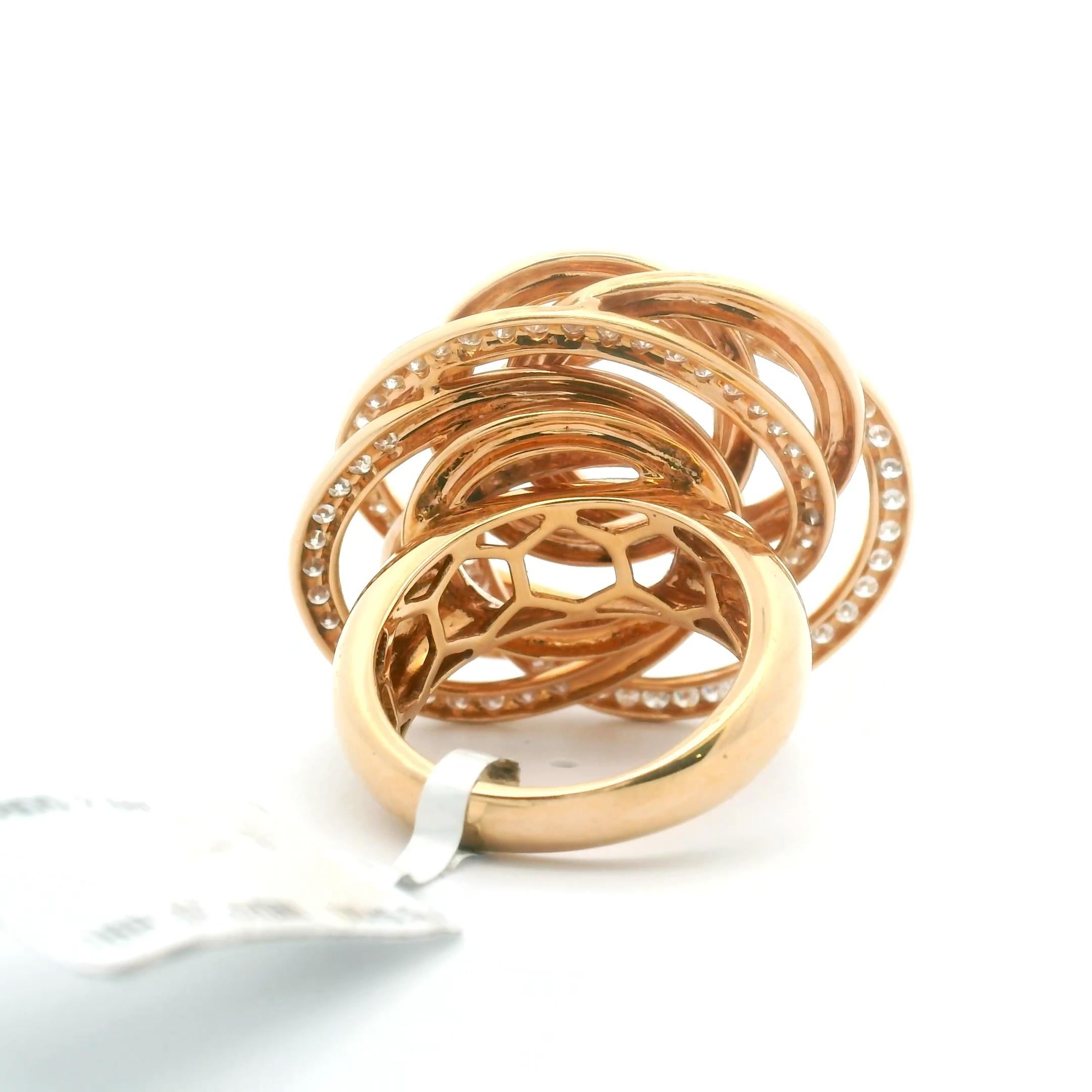 De las mujeres Anillo espiral de cóctel de oro rosa macizo de 18 quilates y diamantes de 3,00 quilates en venta