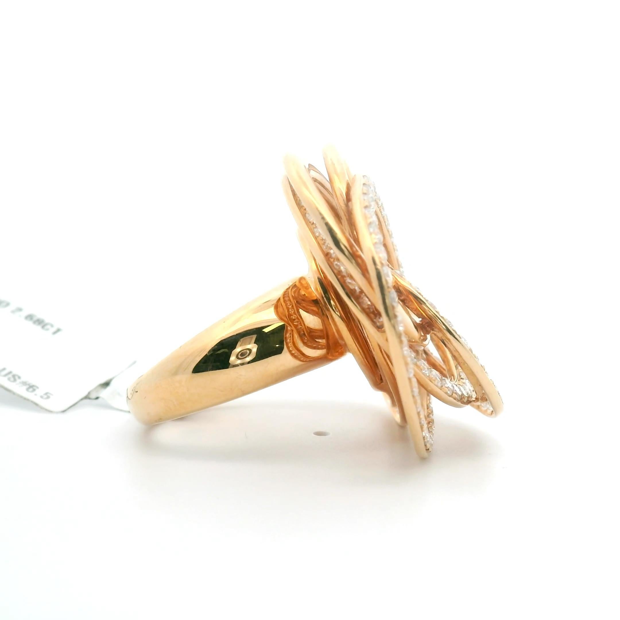 Anillo espiral de cóctel de oro rosa macizo de 18 quilates y diamantes de 3,00 quilates en venta 1