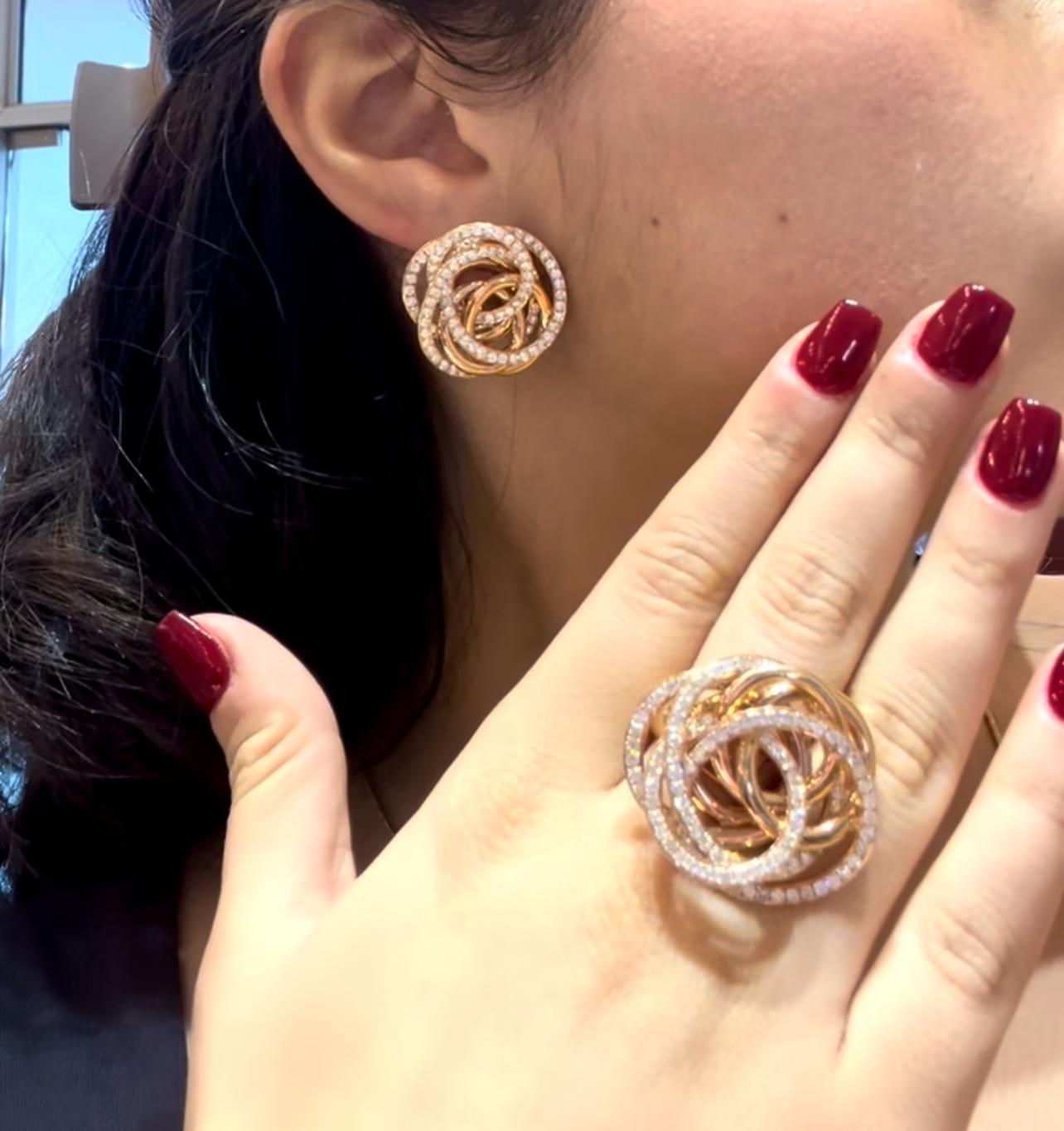 Anillo espiral de cóctel de oro rosa macizo de 18 quilates y diamantes de 3,00 quilates en venta 2