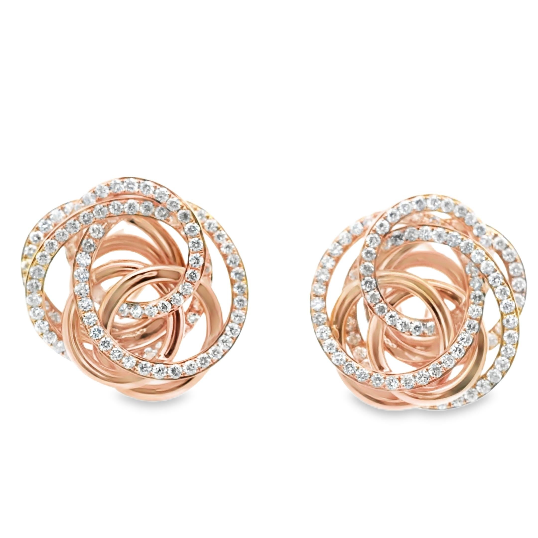 Boucles d'oreilles cocktail en or rose massif 18 carats et diamants de 5,00 carats en vente 1