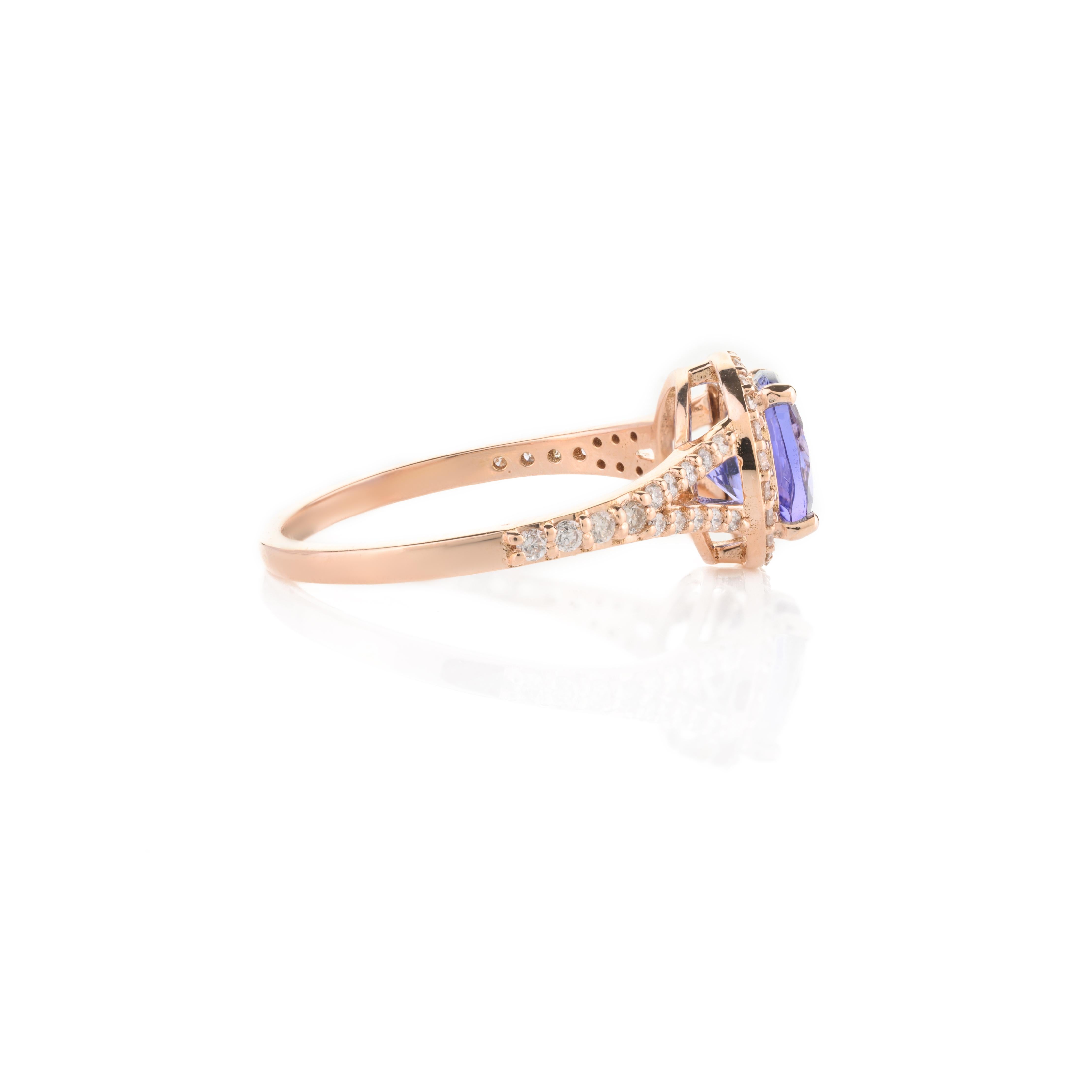 For Sale:  18k Solid Rose Gold Brilliant 1.47 CTW Tanzanite and Diamond Engagement Ring 3