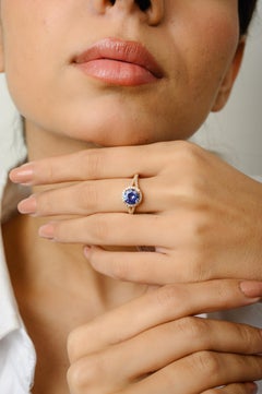 18k Solid Rose Gold Brilliant 1.47 CTW Tanzanite and Diamond Engagement Ring