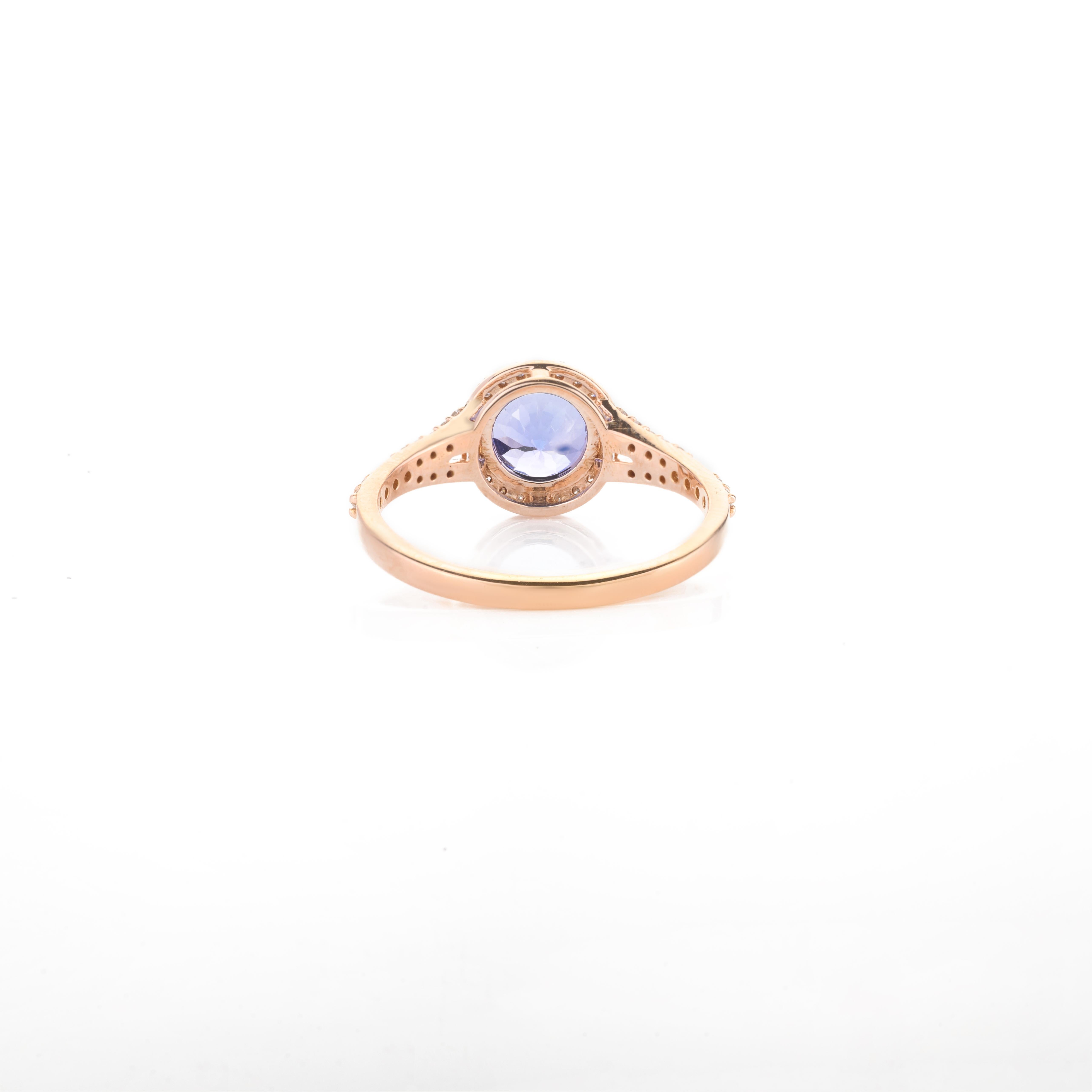 For Sale:  18k Solid Rose Gold Brilliant 1.47 CTW Tanzanite and Diamond Engagement Ring 5