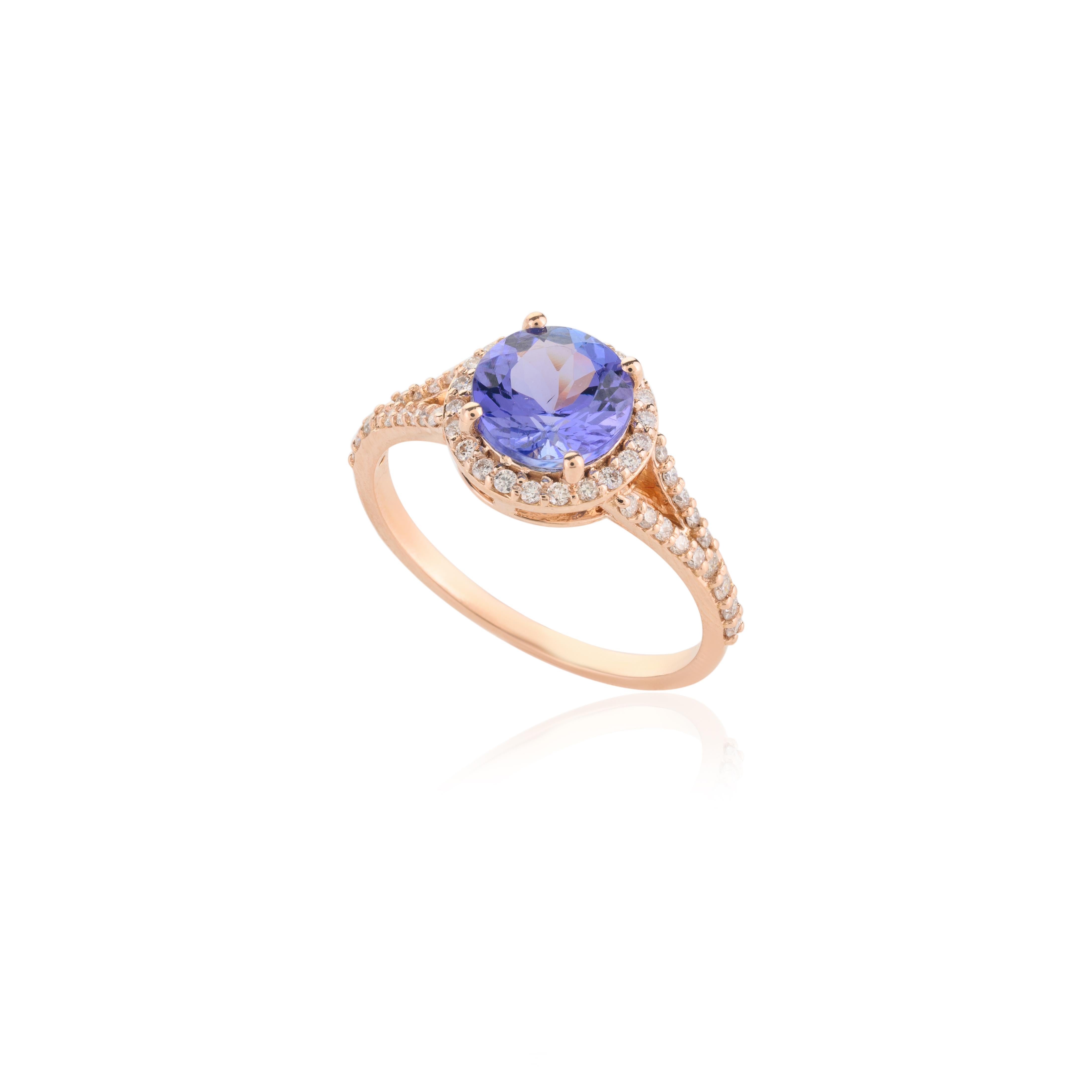 For Sale:  18k Solid Rose Gold Brilliant 1.47 CTW Tanzanite and Diamond Engagement Ring 7