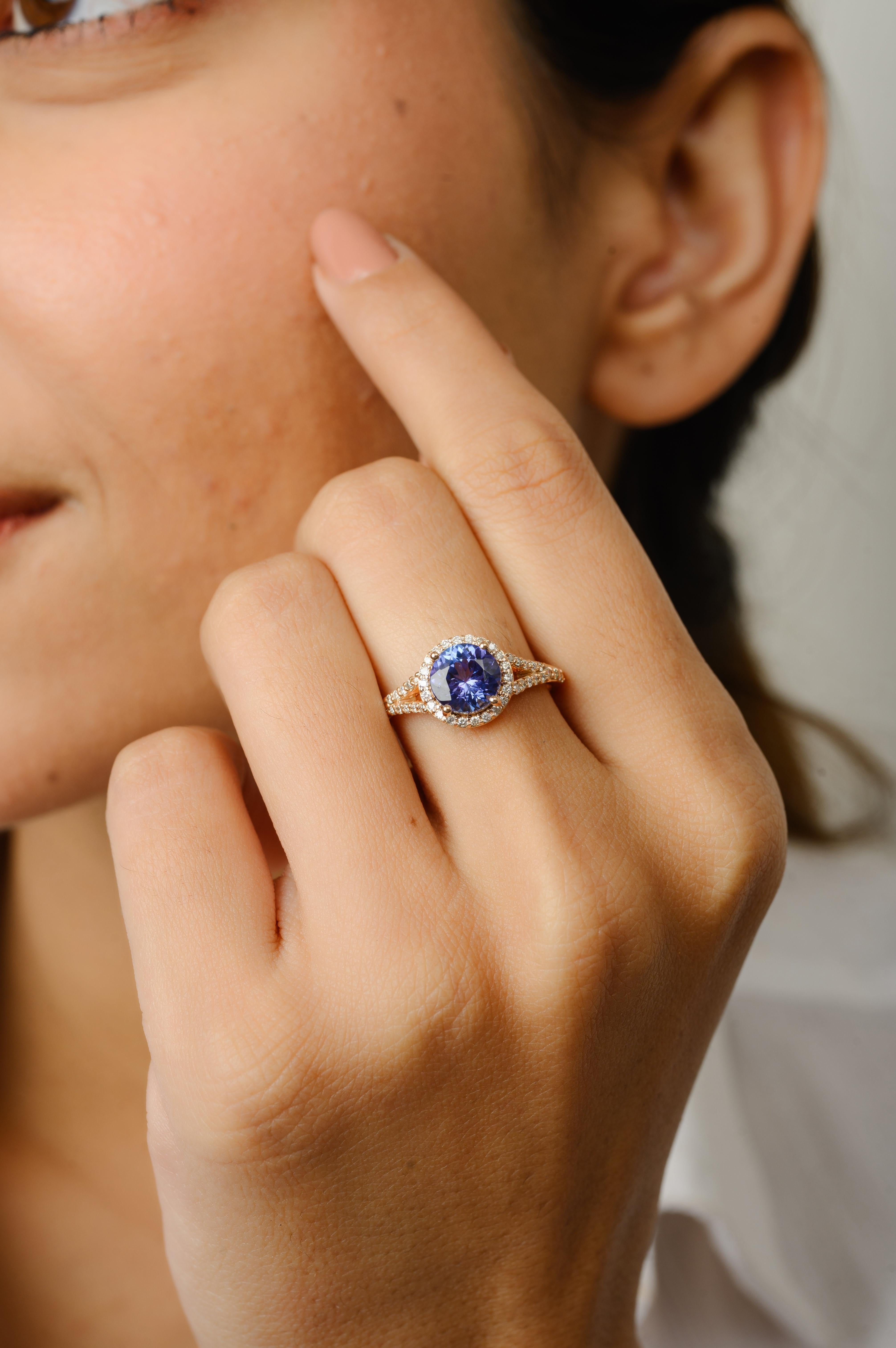 For Sale:  18k Solid Rose Gold Brilliant 1.47 CTW Tanzanite and Diamond Engagement Ring 4