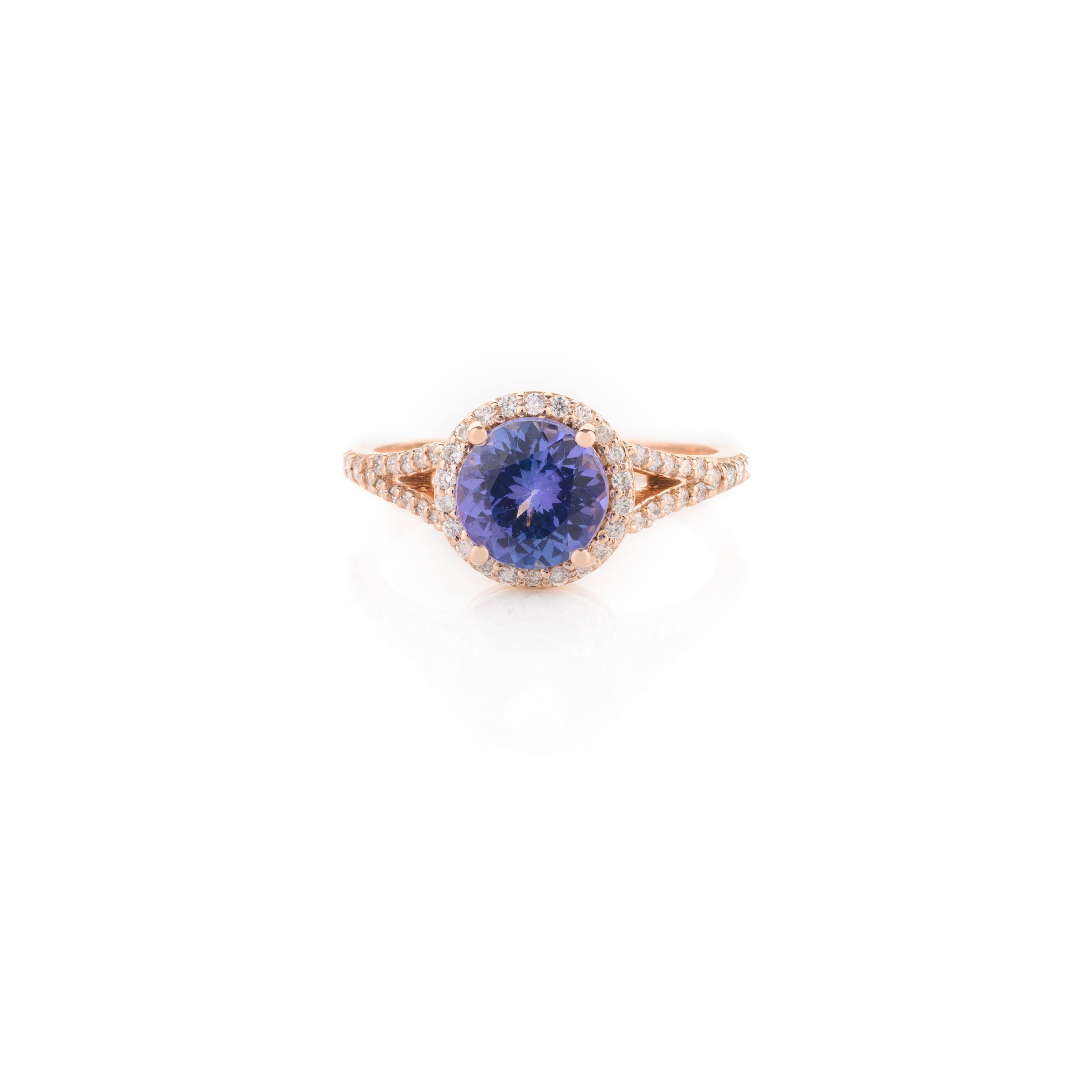 For Sale:  18k Solid Rose Gold Brilliant 1.47 CTW Tanzanite and Diamond Engagement Ring 8