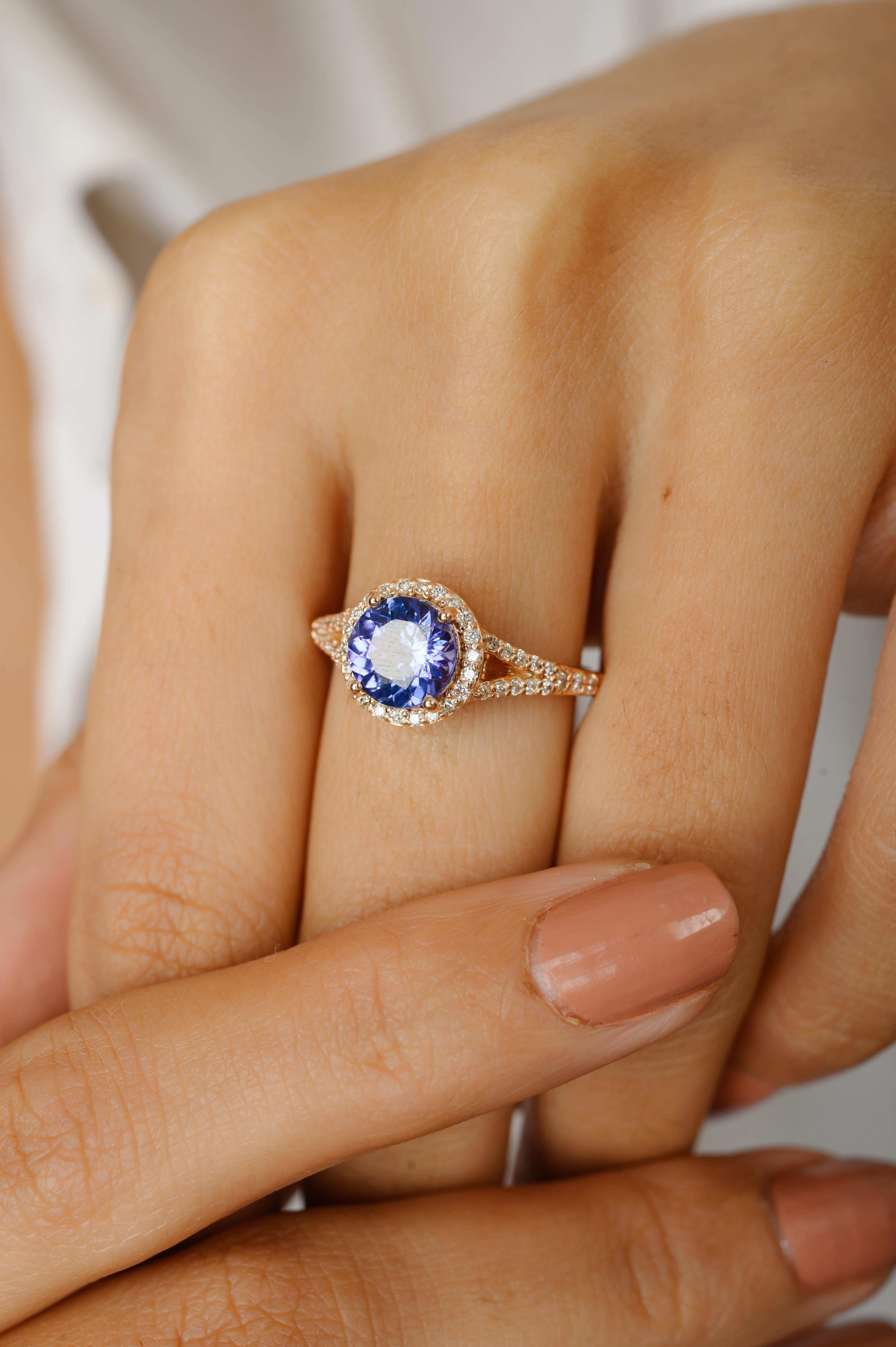 For Sale:  18k Solid Rose Gold Brilliant 1.47 CTW Tanzanite and Diamond Engagement Ring 6