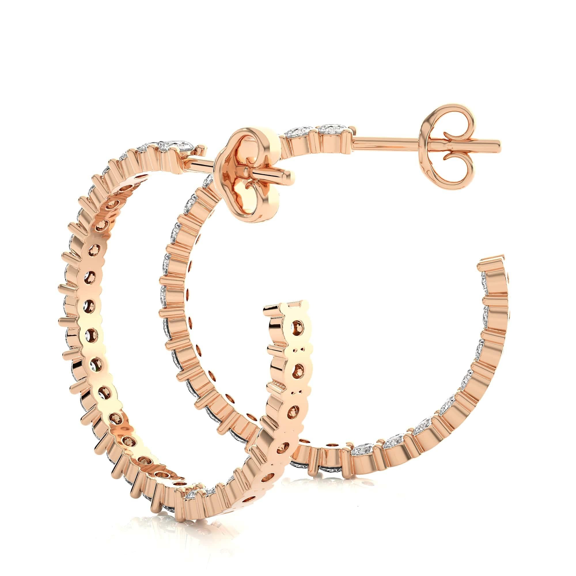 Art Deco 18k Solid Rose Gold Genuine Moissanite Hoop Earrings Gift for Mothers Day Gift For Sale