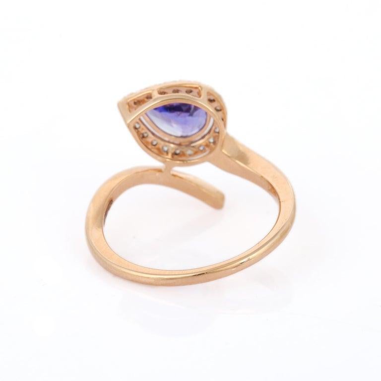 in vendita:  Anello bypass in oro rosa massiccio 18 carati con diamanti di tanzanite taglio a pera, regalo di gioielleria 11