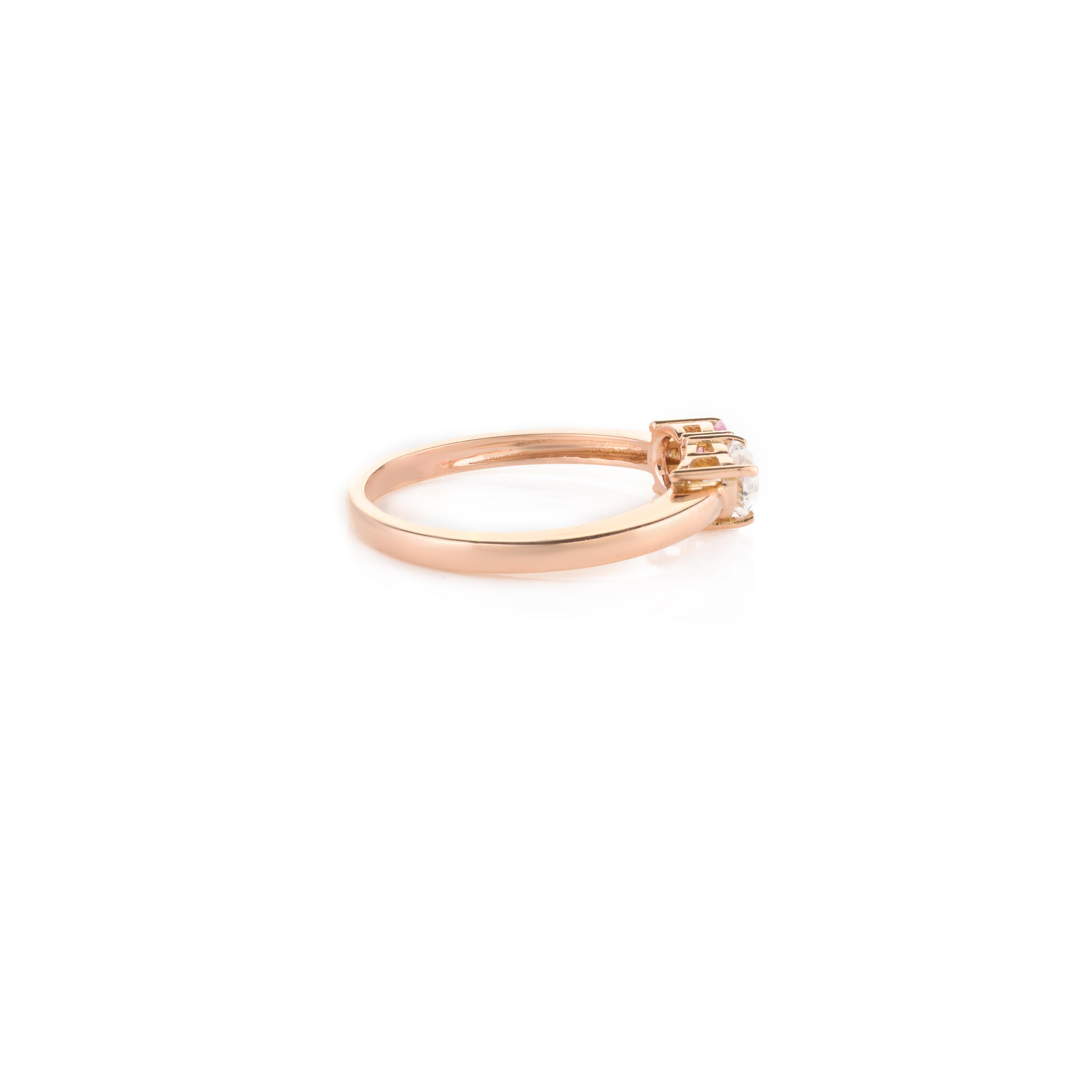 For Sale:  18k Solid Rose Gold Diamond Heart and Pink Sapphire Two Stone Open Ring 7