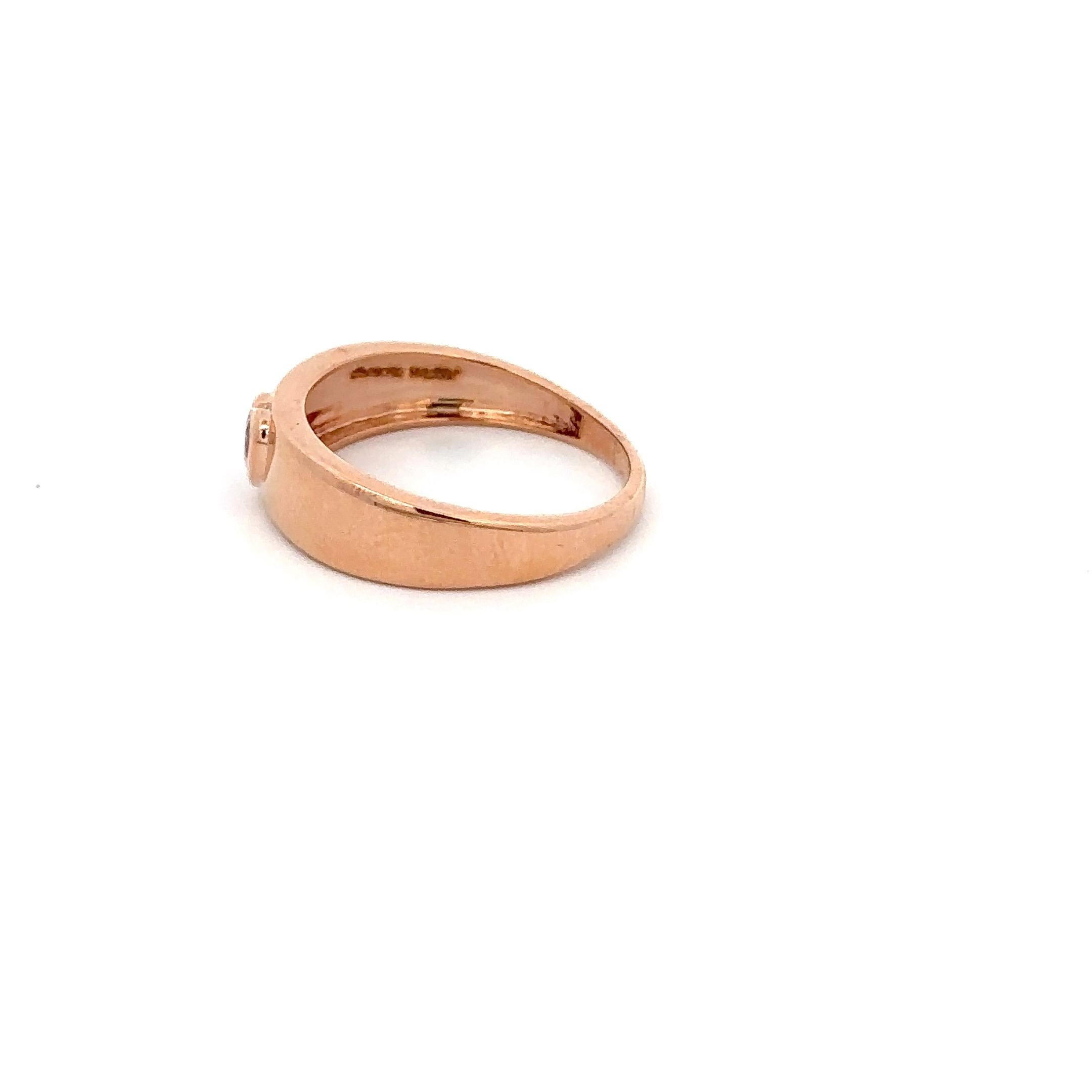 For Sale:  18k Solid Rose Gold Signet Ring Dainty Heart Cut Pink Sapphire Pinky Ring  7