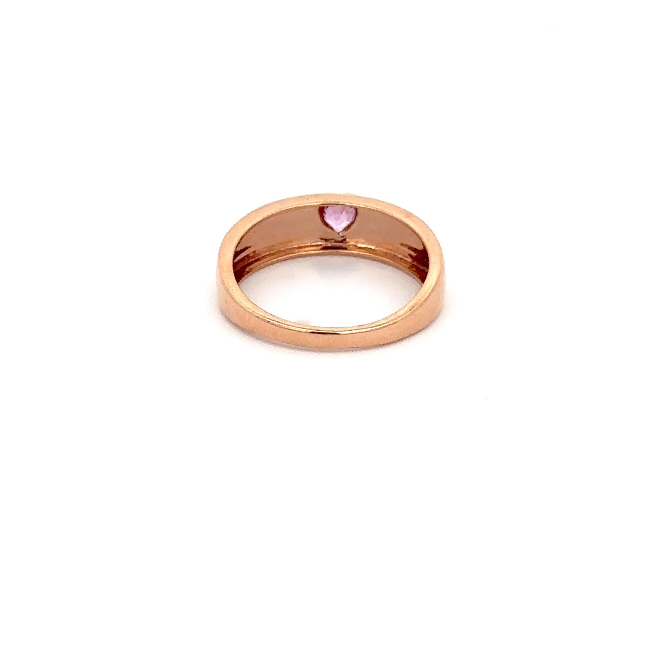 For Sale:  18k Solid Rose Gold Signet Ring Dainty Heart Cut Pink Sapphire Pinky Ring  9
