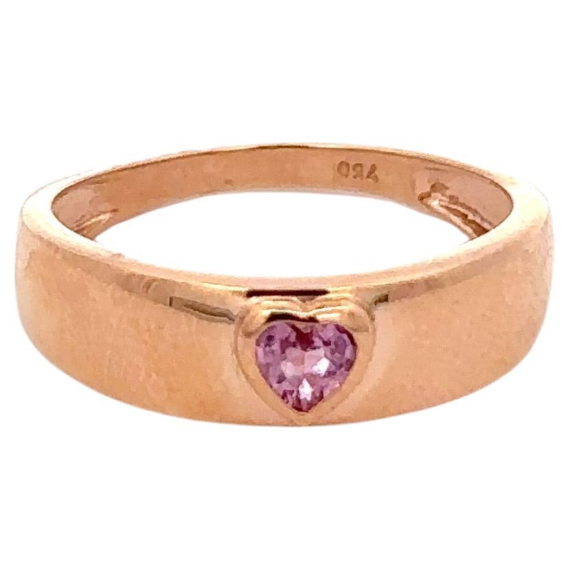 For Sale:  18k Solid Rose Gold Signet Ring Dainty Heart Cut Pink Sapphire Pinky Ring