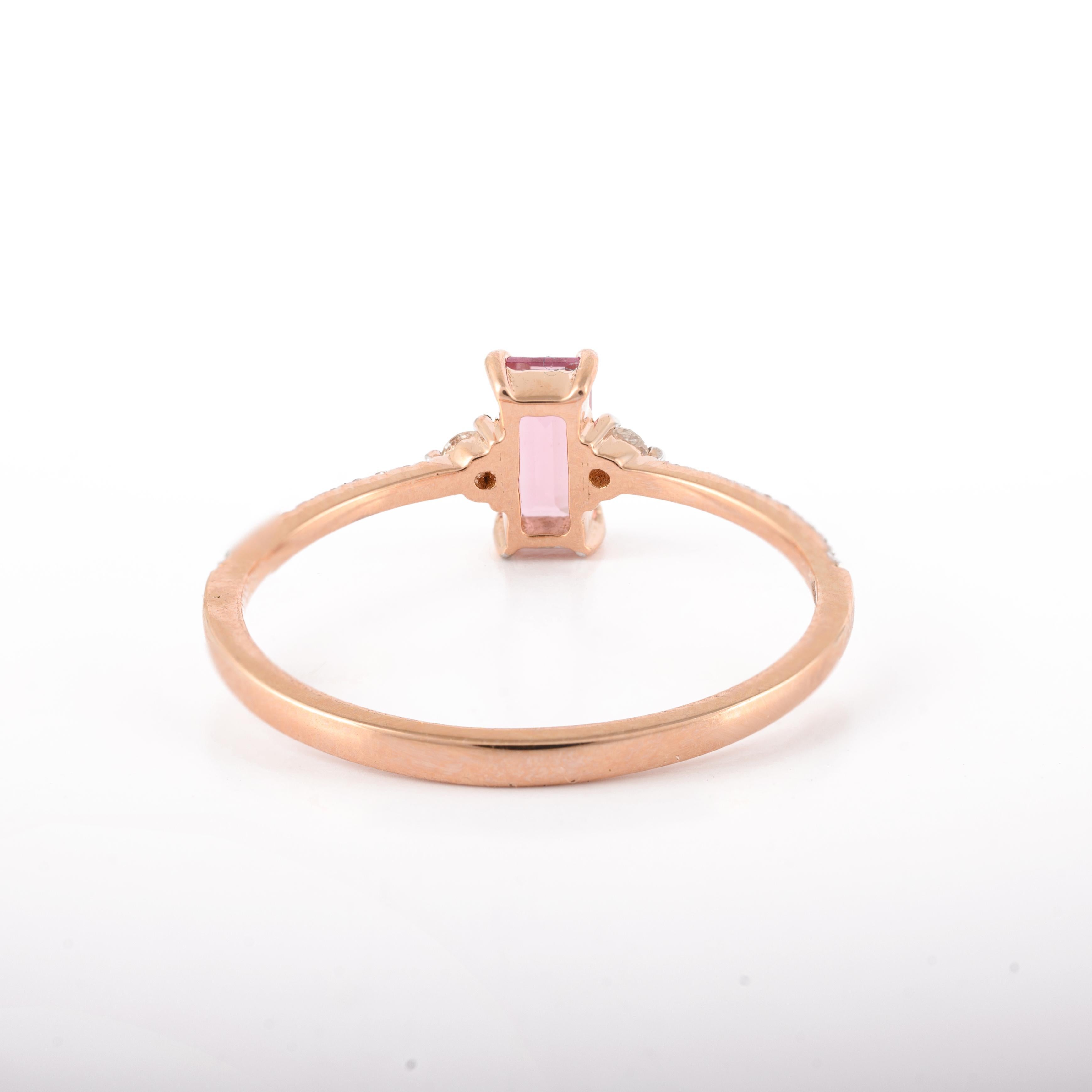 For Sale:  18k Solid Rose Gold Pink Tourmaline Ring with Diamond for Women 2