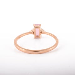 VR Jewels 18k Solid Rose Gold Dainty Pink Tourmaline Ring with Diamond
