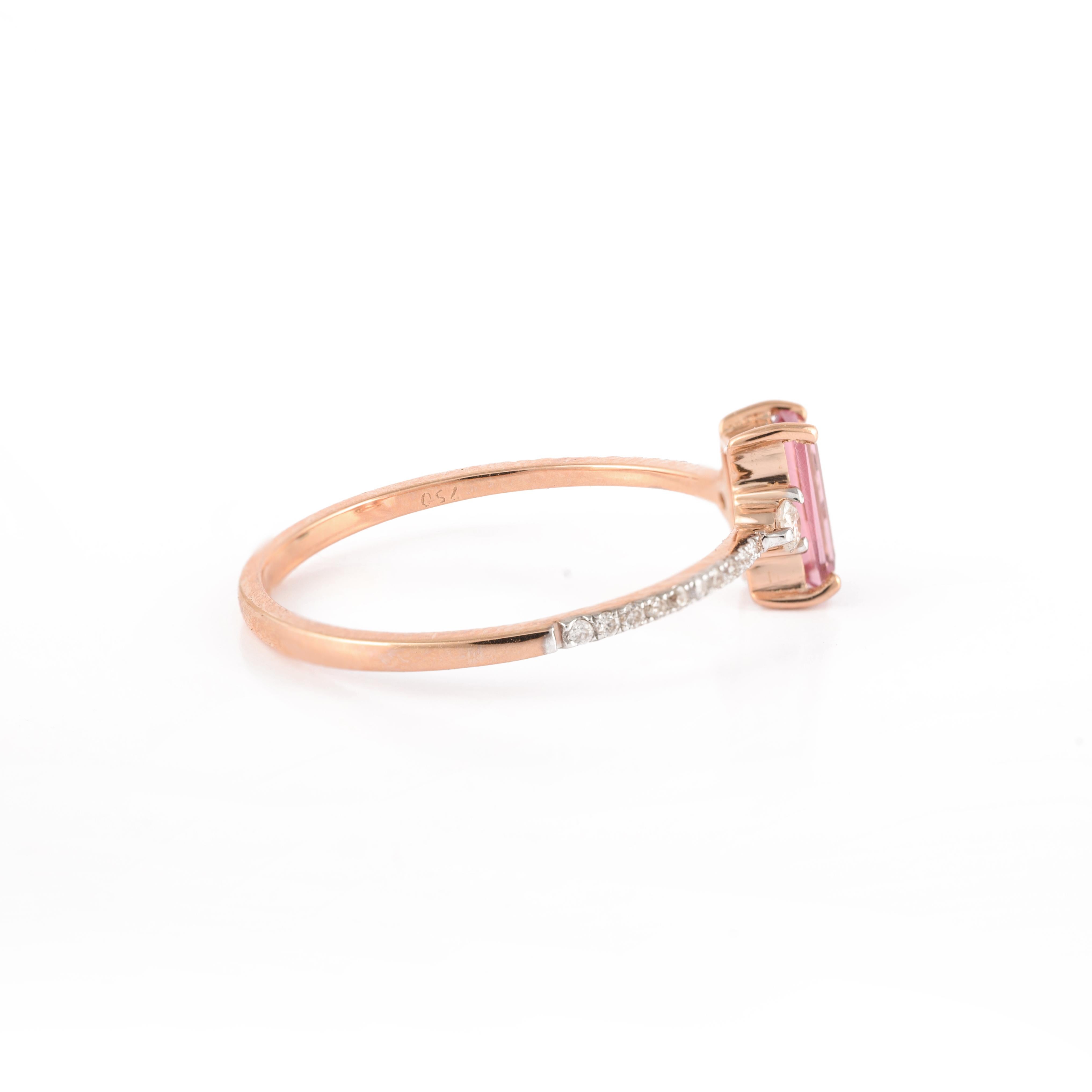 For Sale:  18k Solid Rose Gold Pink Tourmaline Ring with Diamond for Women 3