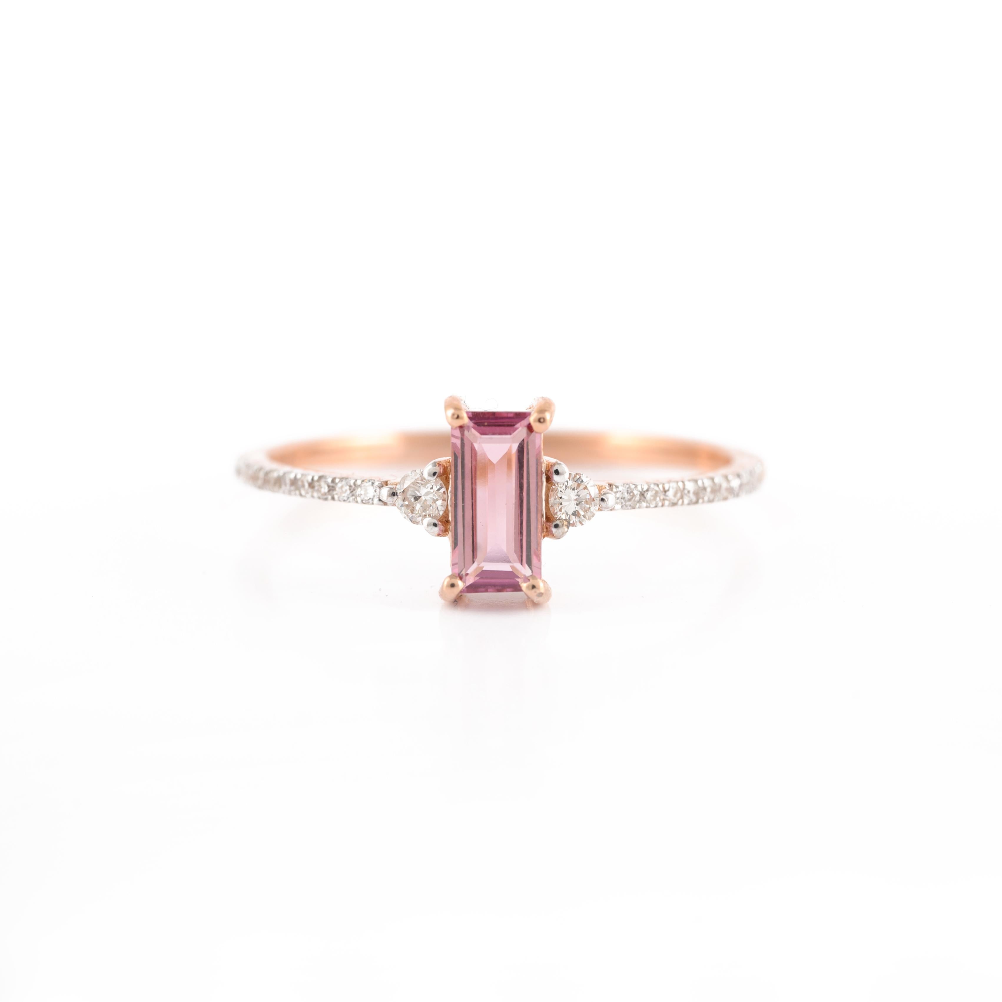 For Sale:  18k Solid Rose Gold Pink Tourmaline Ring with Diamond for Women 5