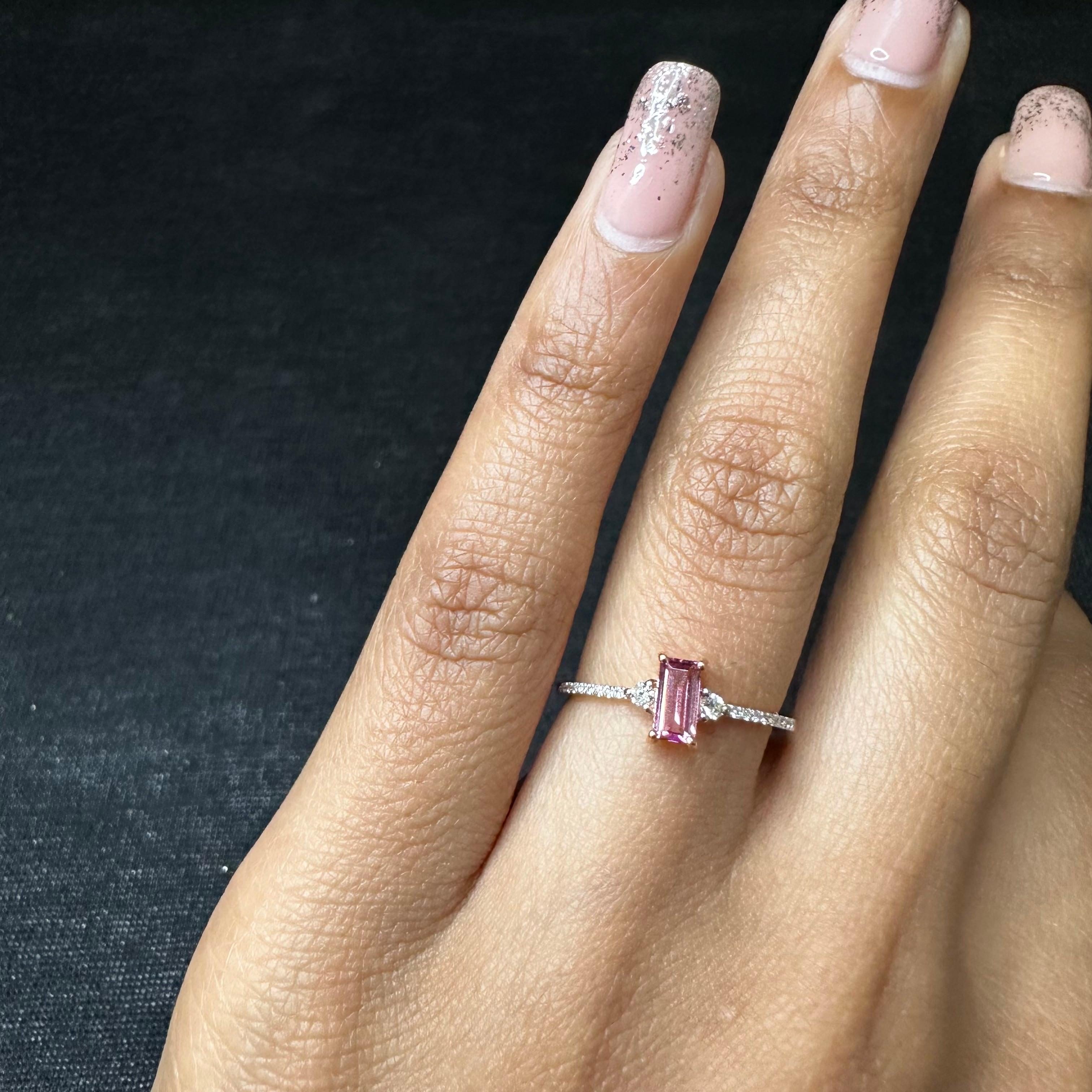 For Sale:  18k Solid Rose Gold Pink Tourmaline Ring with Diamond for Women 4